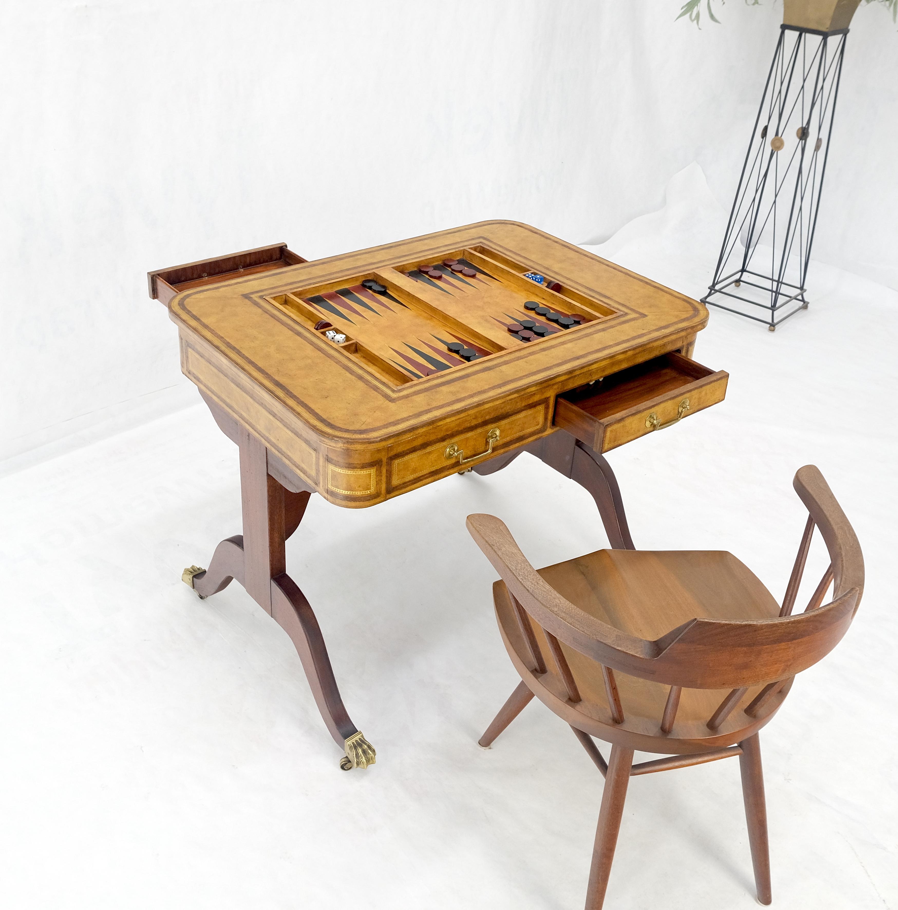 Flit Top Chess Board Backgammon Tooled Leather Top Two Drawers Game Table MINT! For Sale 7