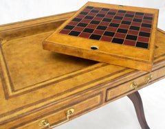 Flit Top Chess Board Backgammon Tooled Leather Top Two Drawers Game Table MINT!