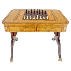 Flit Top Chess Board Backgammon Tooled Leather Top Two Drawers Game Table MINT!
