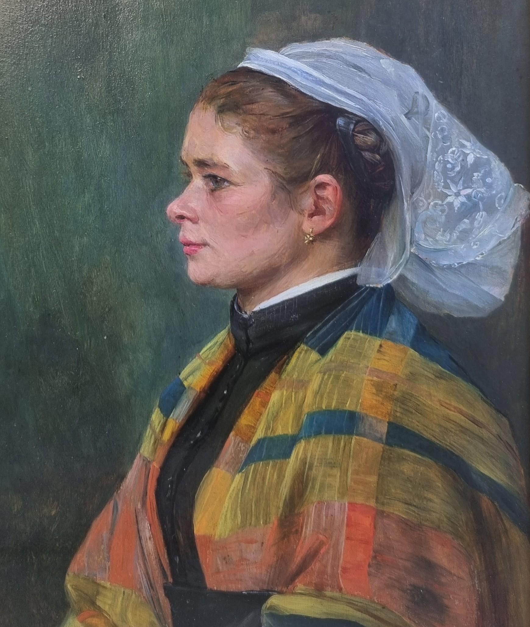 BERNE BELLECOUR Französisch Gemälde Porträt Junge Frau Regionales Kostüm 19. – Painting von Félix BERNE-BELLECOUR