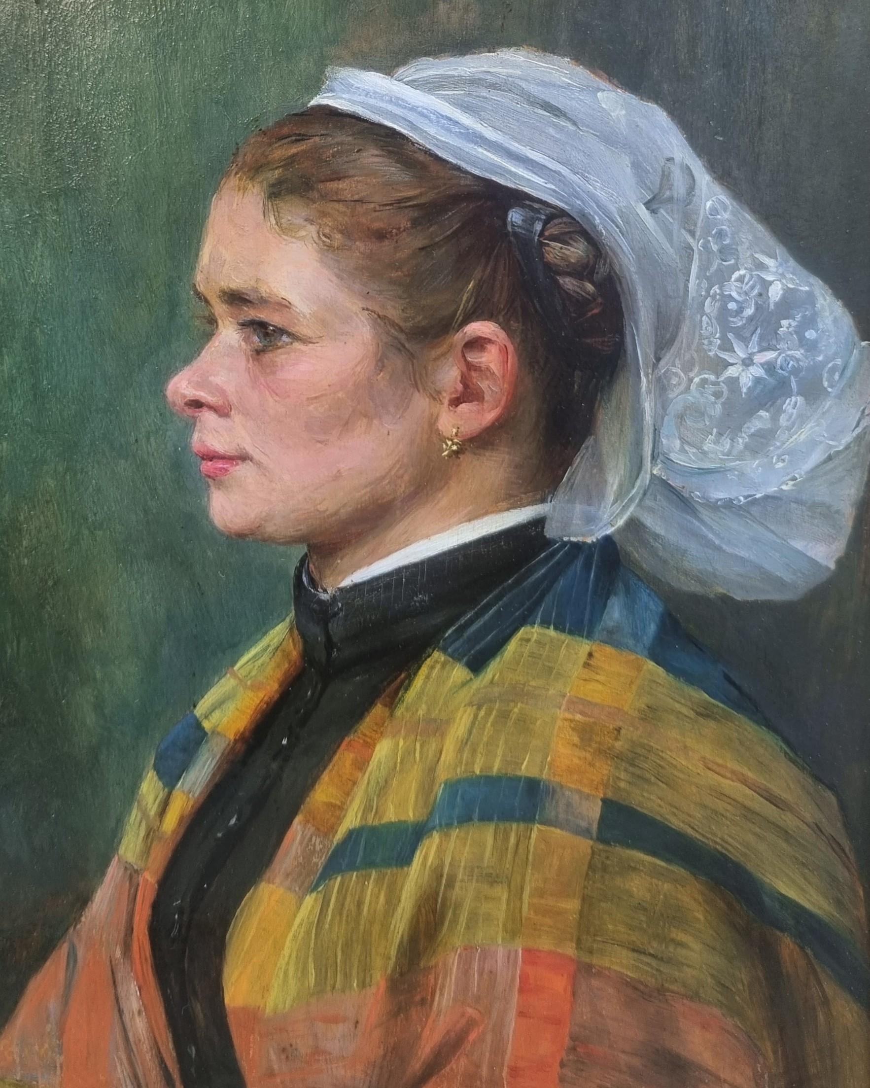 BERNE BELLECOUR Französisch Gemälde Porträt Junge Frau Regionales Kostüm 19. (Realismus), Painting, von Félix BERNE-BELLECOUR