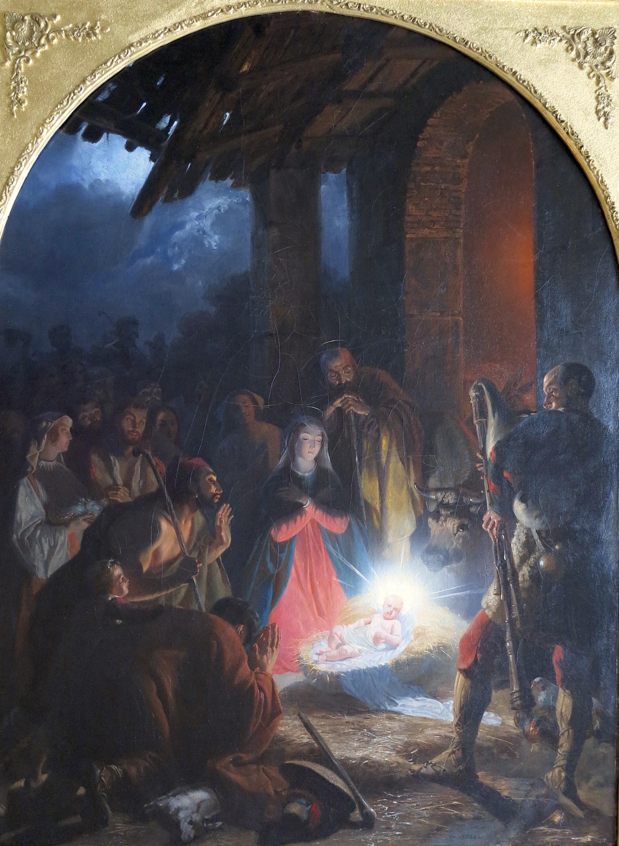 The adoration of the shepherds - Painting by Félix Cottrau