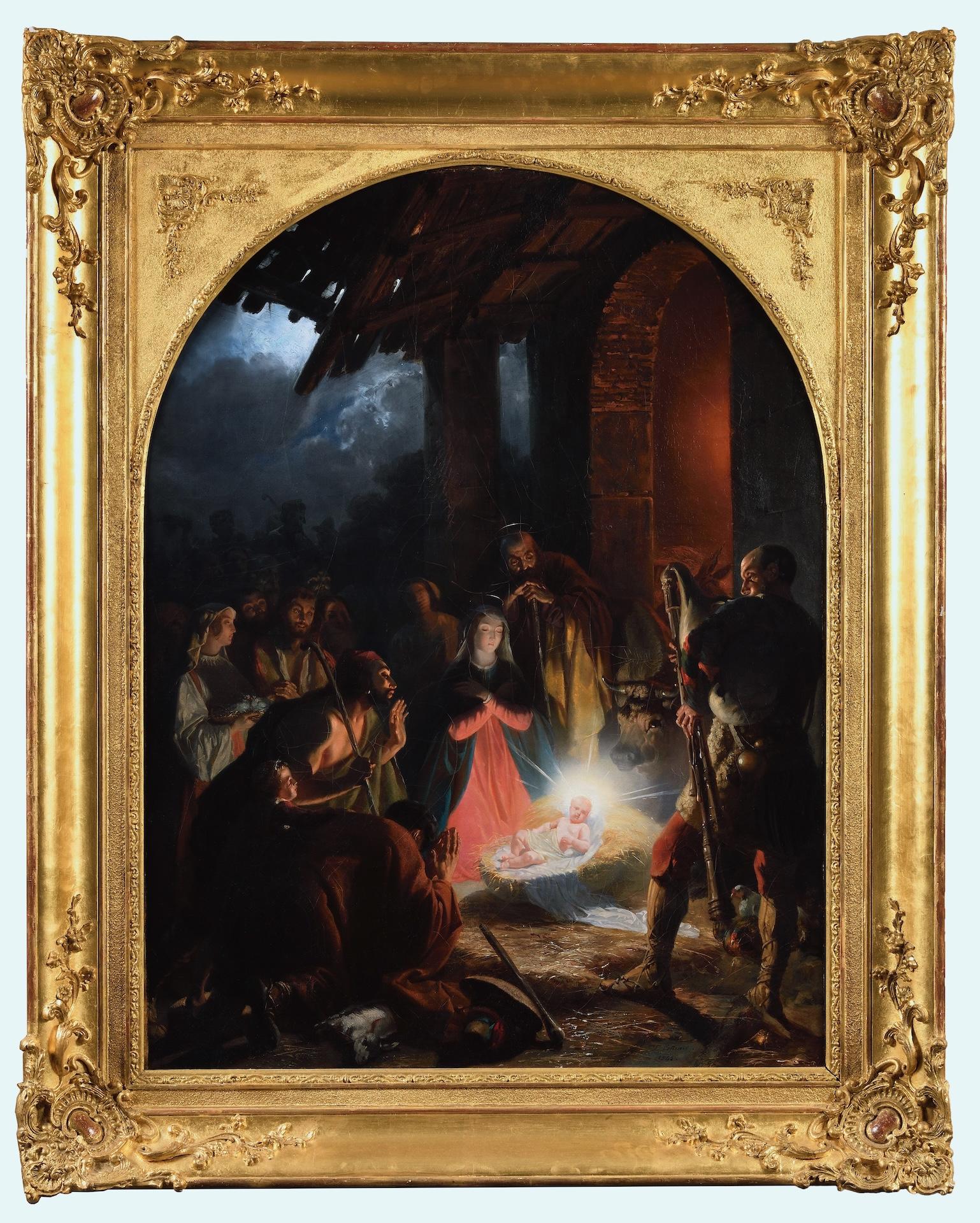 Figurative Painting de Félix Cottrau - La adoración de los pastores