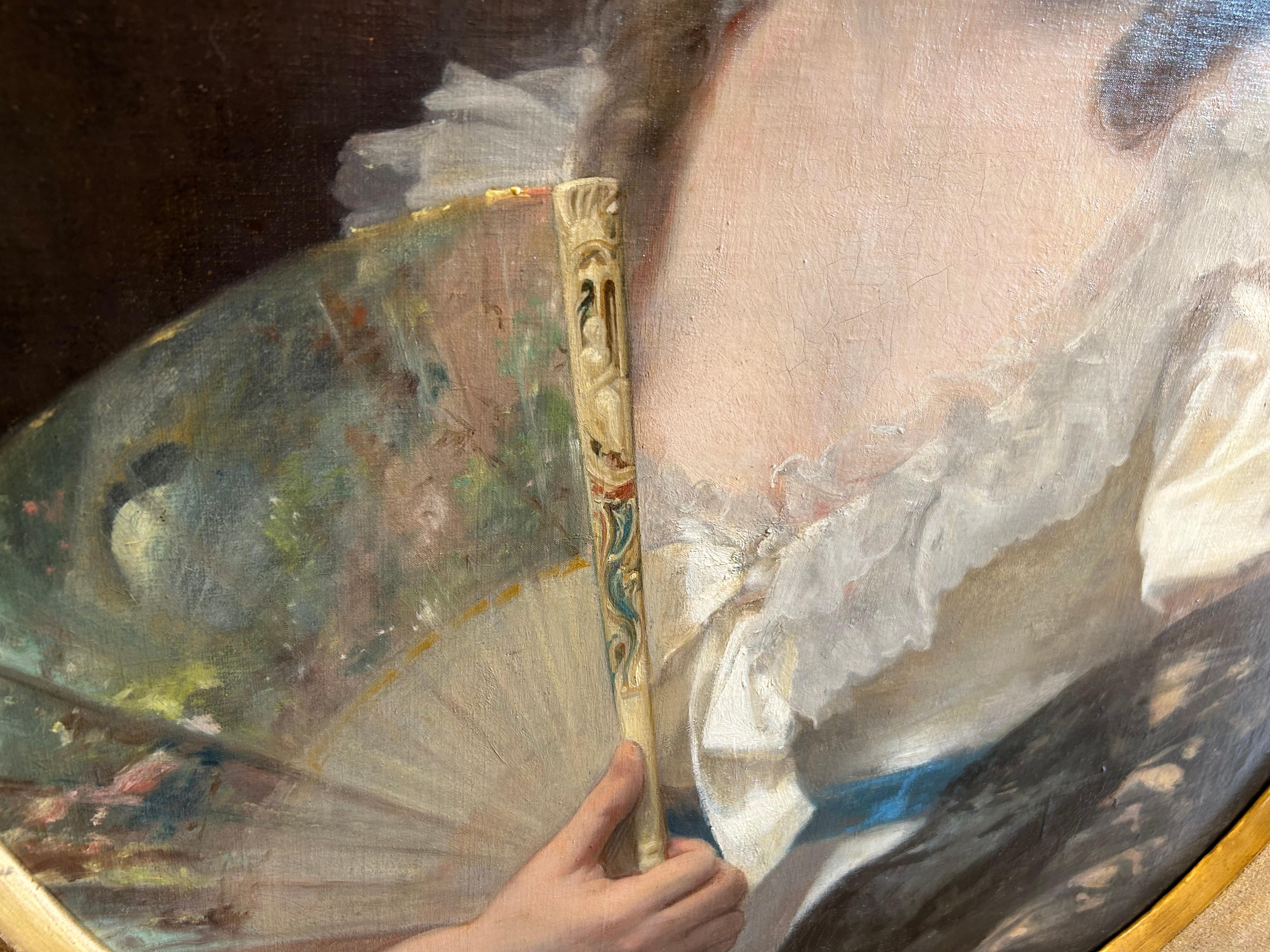 Ritratto di signora con cappello e ventaglio - stile Marie Antoinette nel 1783 in vendita 5
