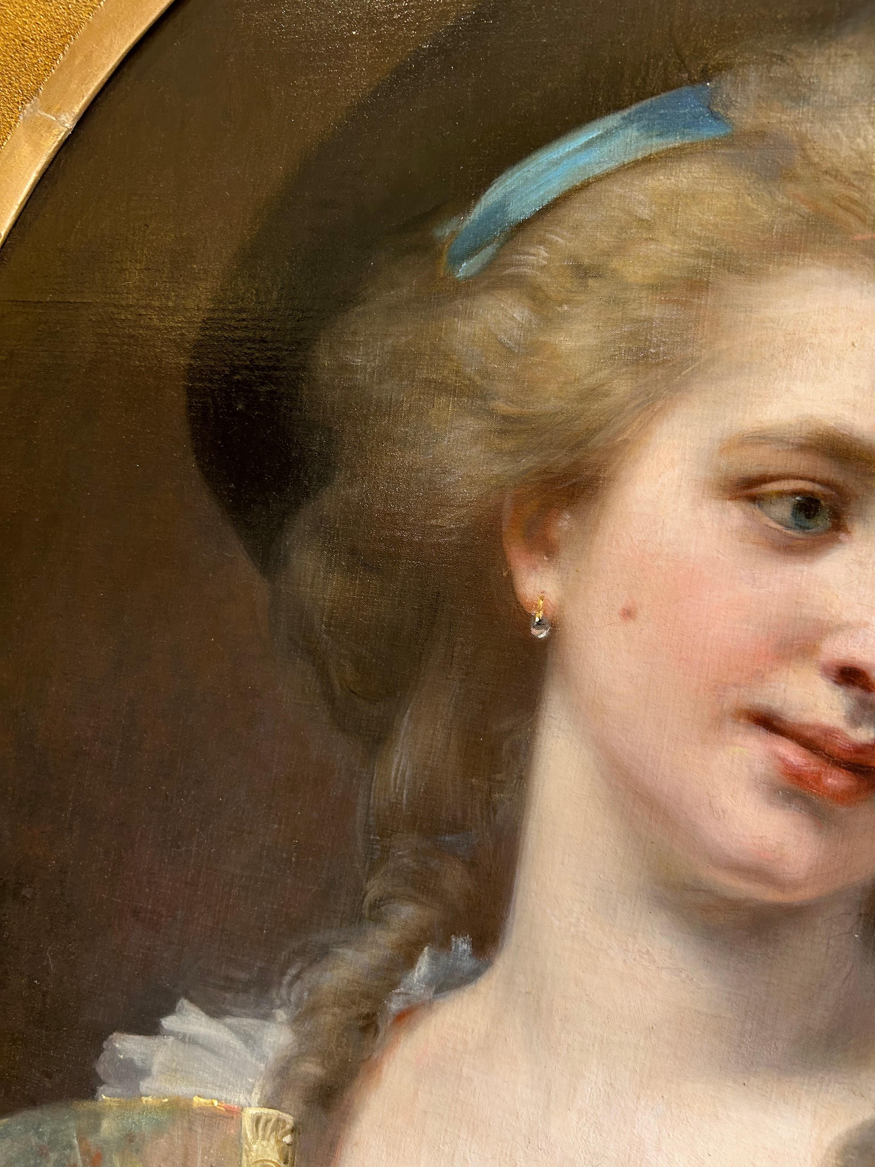 Ritratto di signora con cappello e ventaglio - stile Marie Antoinette nel 1783 in vendita 6