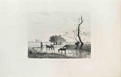 La Mare au Drac (Champagne) - Etching by Félix-Hilaire Buhot - 1875