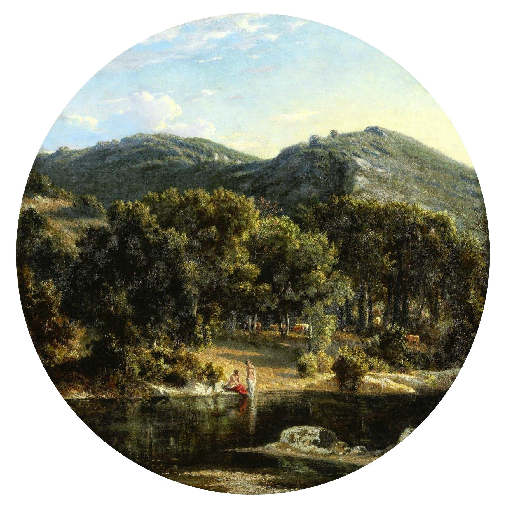 Paesaggio italiano con bagnanti - Painting di Félix-Hippolyte Lanoüe