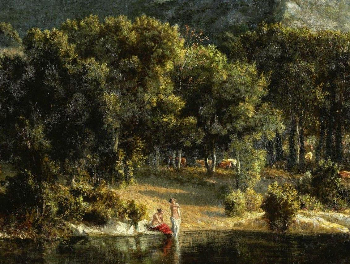 Paesaggio italiano con bagnanti - Painting Scuola francese di Félix-Hippolyte Lanoüe