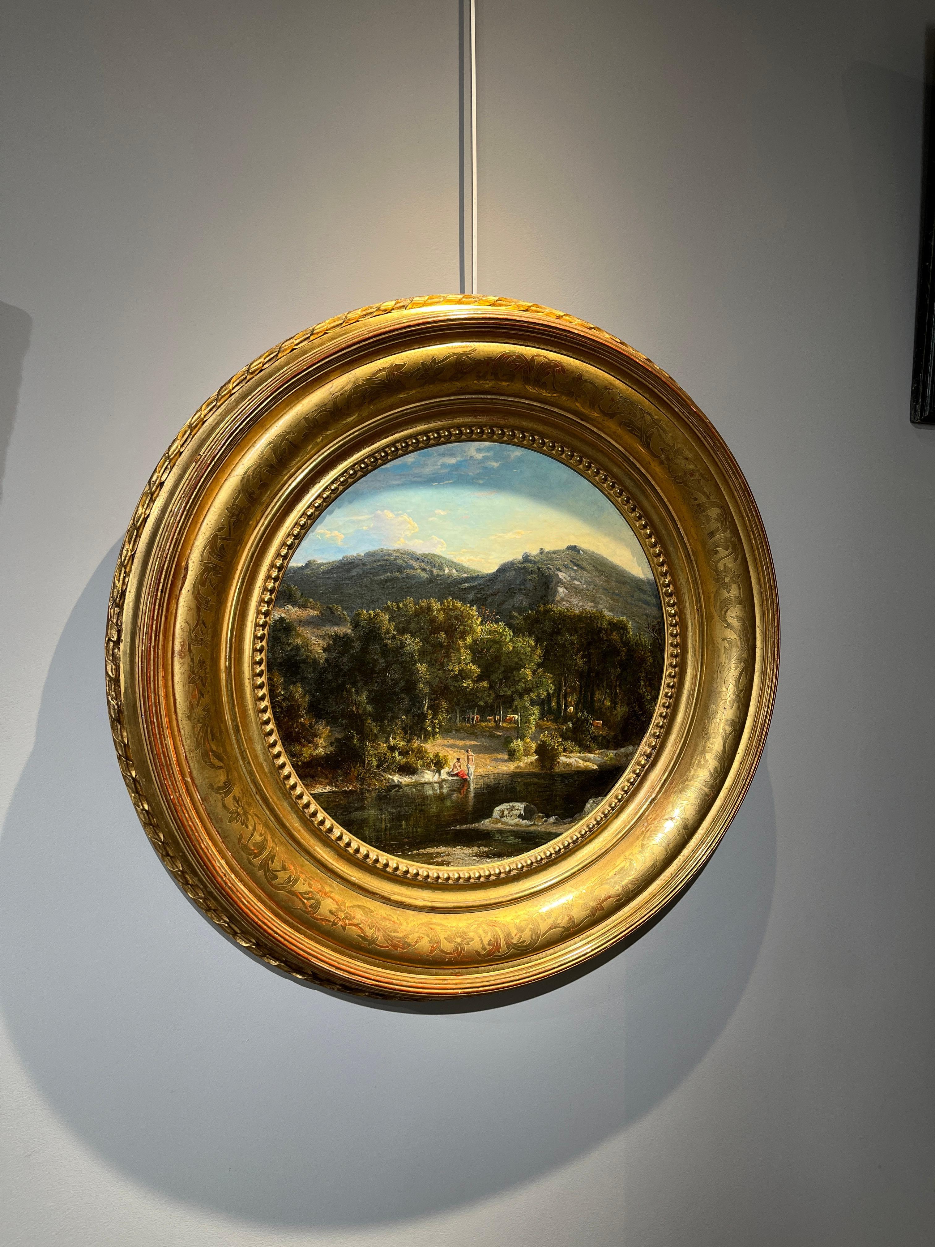 Paesaggio italiano con bagnanti - Figurative Painting Marrone di Félix-Hippolyte Lanoüe