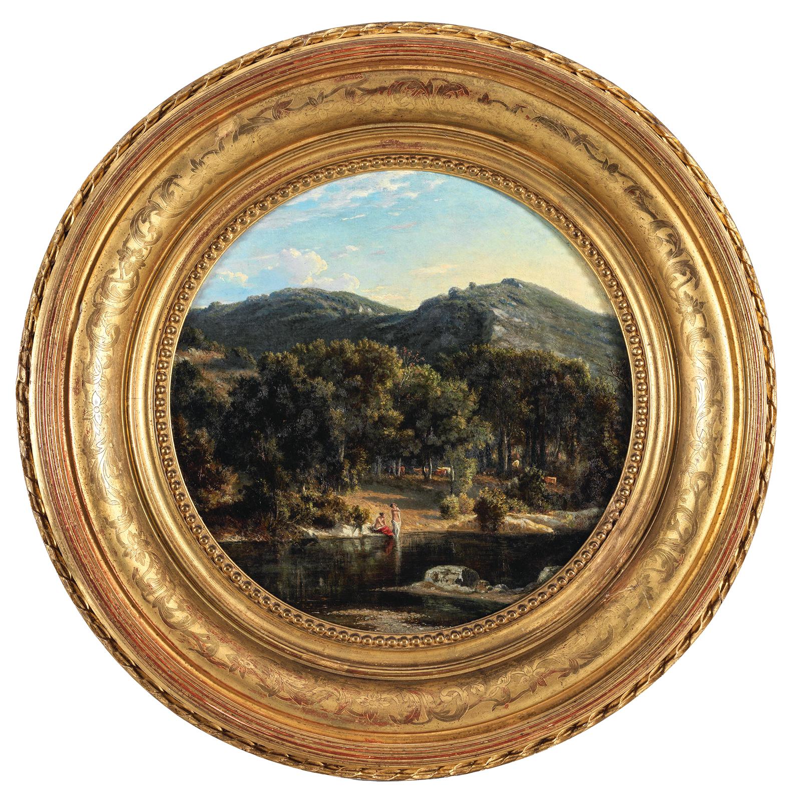 Figurative Painting di Félix-Hippolyte Lanoüe - Paesaggio italiano con bagnanti