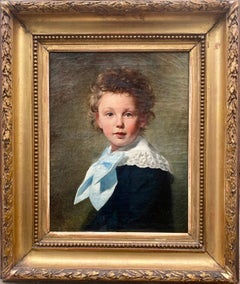 The blue bow: a little boy with tousled hair naturalistic portrait oil painting