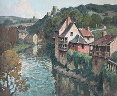 Fine Quality 20th Century French Signed Oil Painting Sleepy Old Town on River