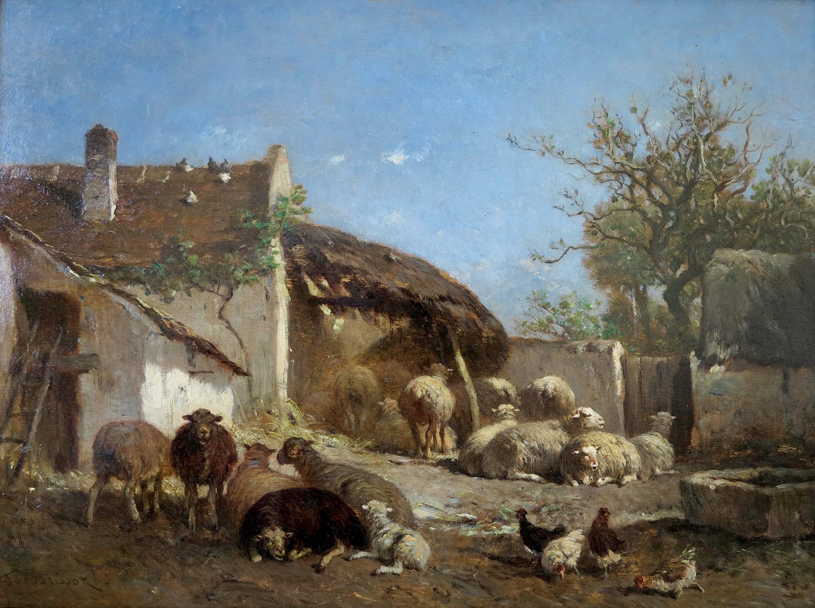 Sheep at the sheepfold - Painting by Félix Saturnin BRISSOT de WARVILLE