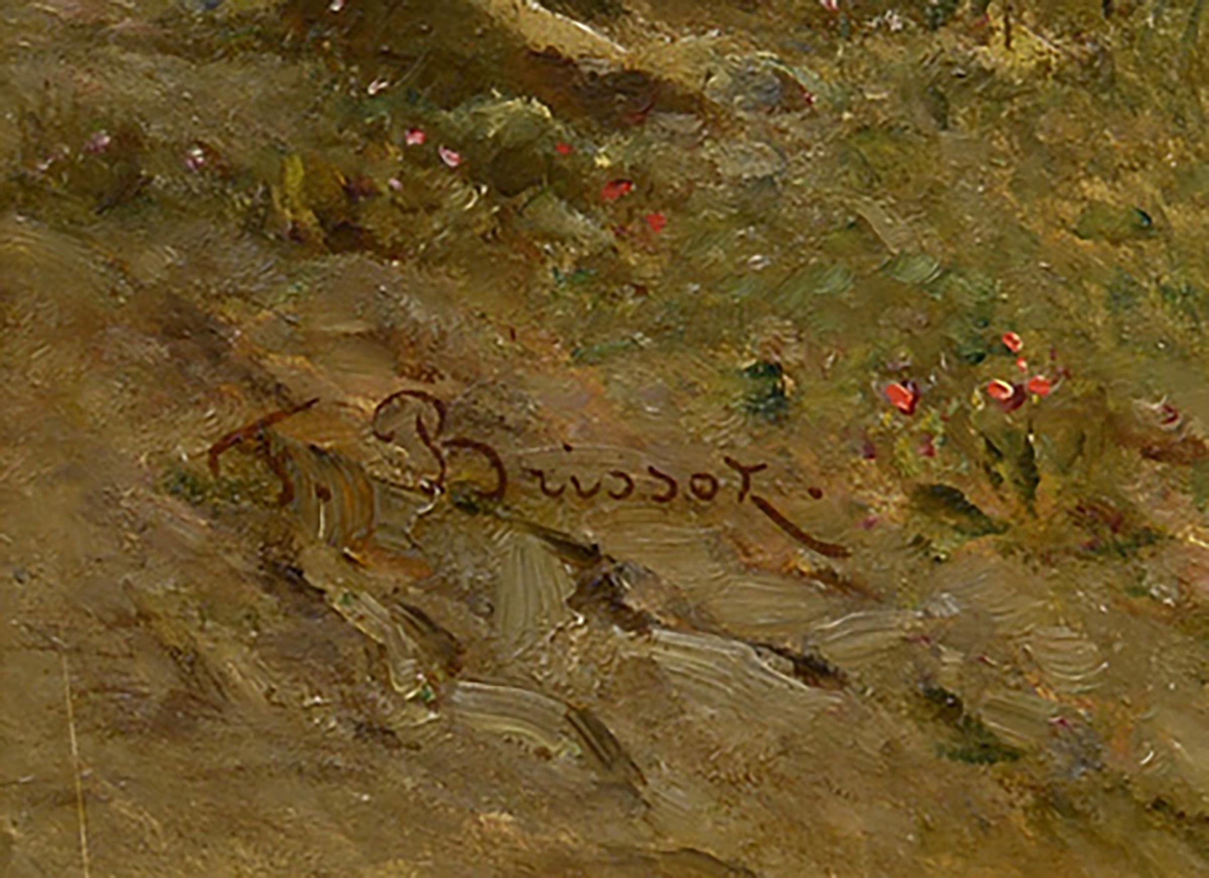 Pasture d'été de l'école de Barbizon, moutons, bergers, paysage - École de Barbizon Painting par Félix Saturnin BRISSOT de WARVILLE