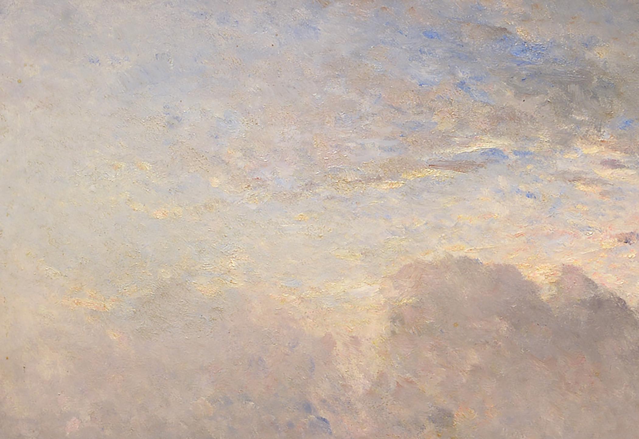 Pasture d'été de l'école de Barbizon, moutons, bergers, paysage - Marron Animal Painting par Félix Saturnin BRISSOT de WARVILLE