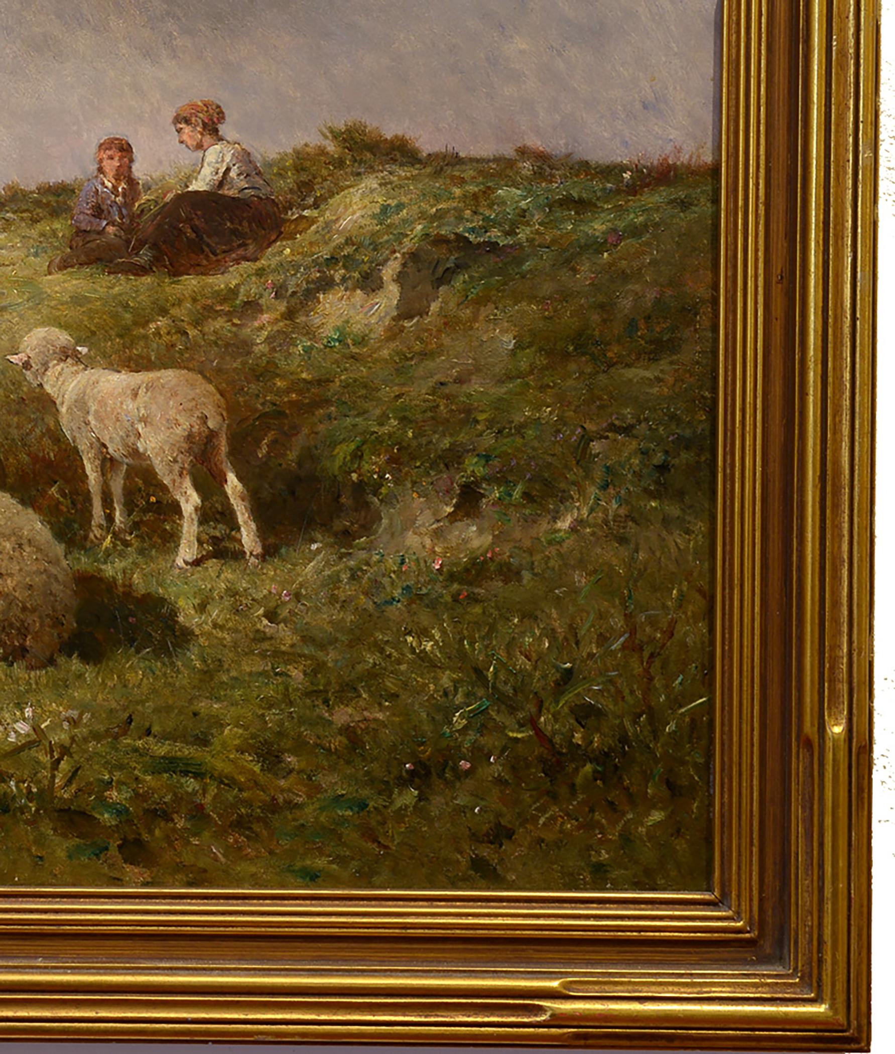 Pasture d'été de l'école de Barbizon, moutons, bergers, paysage en vente 1