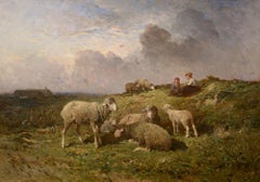 Pastos de verano, Escuela de Barbizon, Ovejas, Pastores, Paisaje