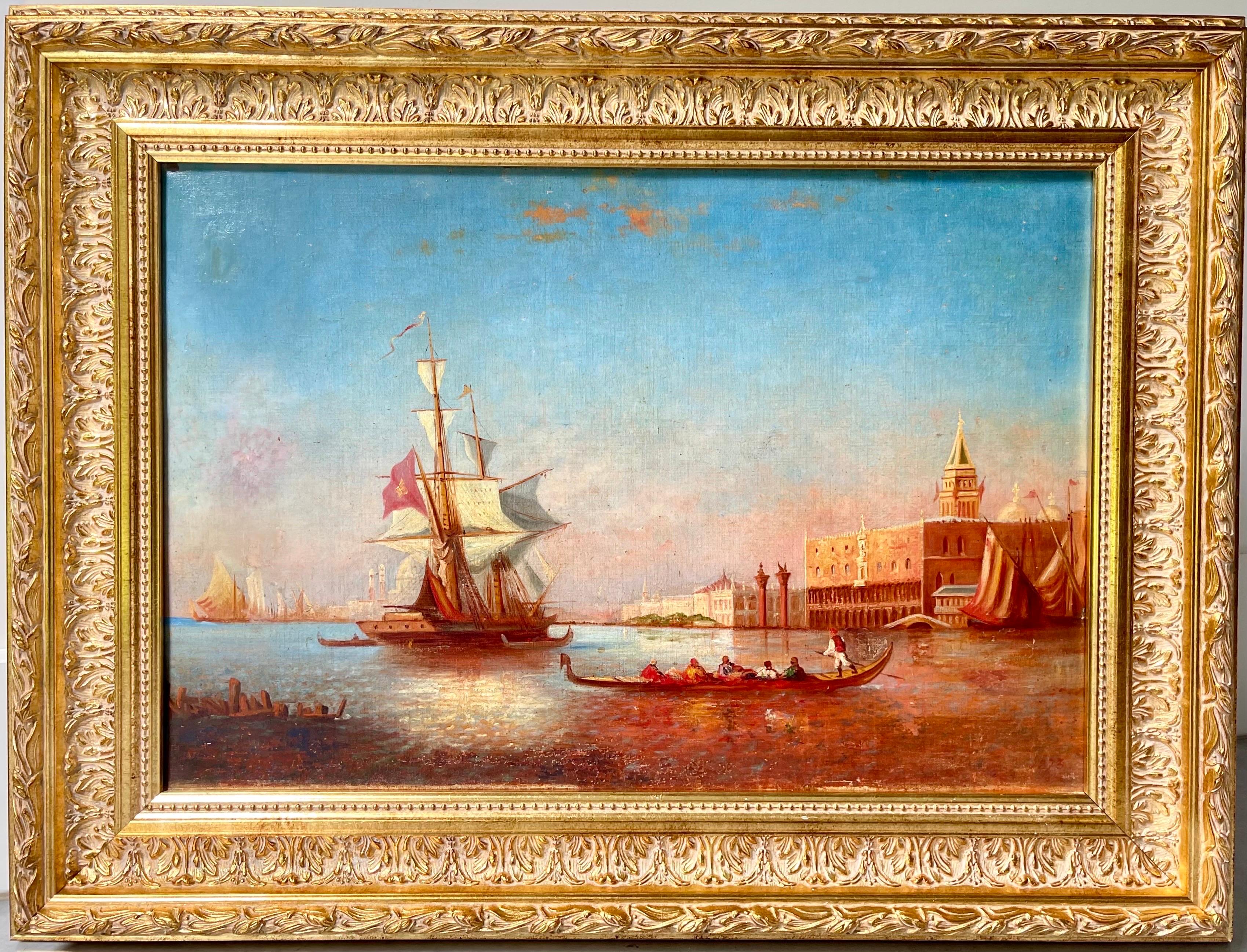 Bouchet Landscape Painting – Romantisches französisches Gemälde des 19. Jahrhunderts – Ansicht von Venedig – Ziem San Marco