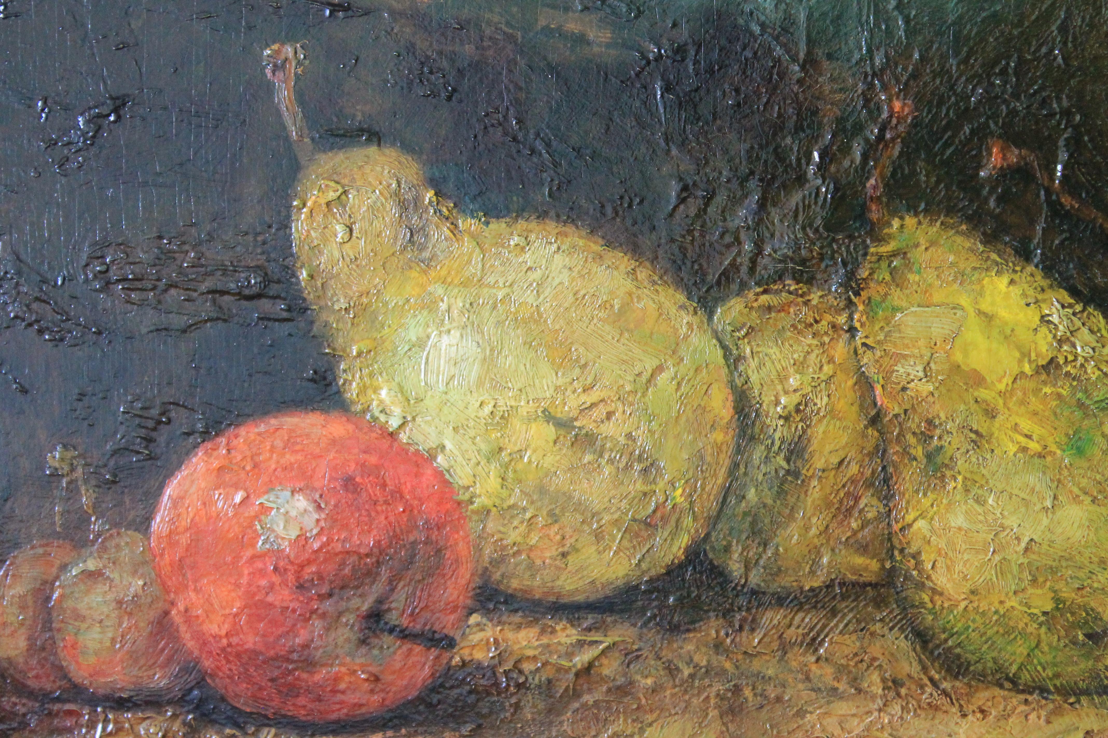 Antique Still Life oil painting of pears and grapes 6