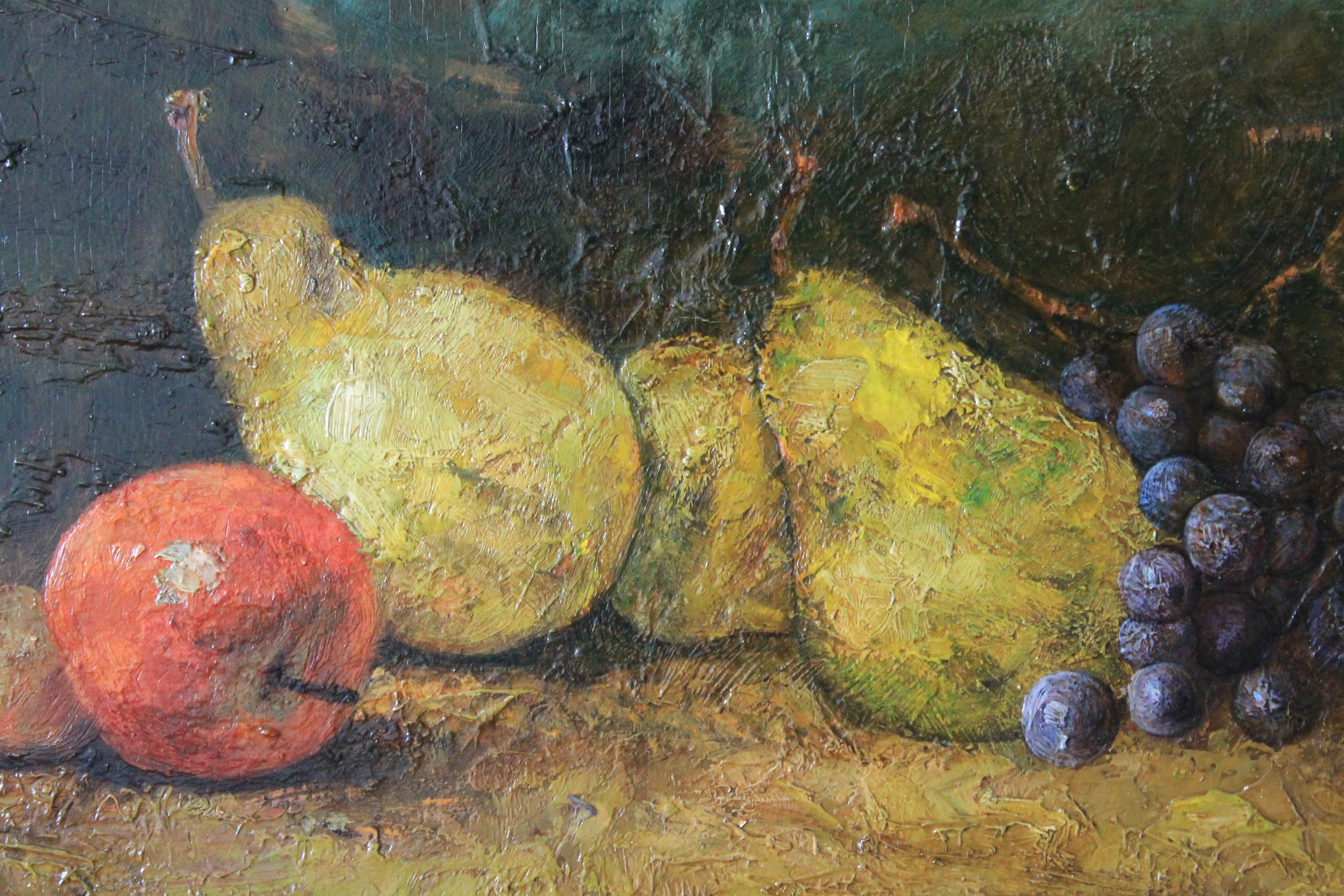 Antique Still Life oil painting of pears and grapes - Brown Still-Life Painting by Félix Ziem (follower of)