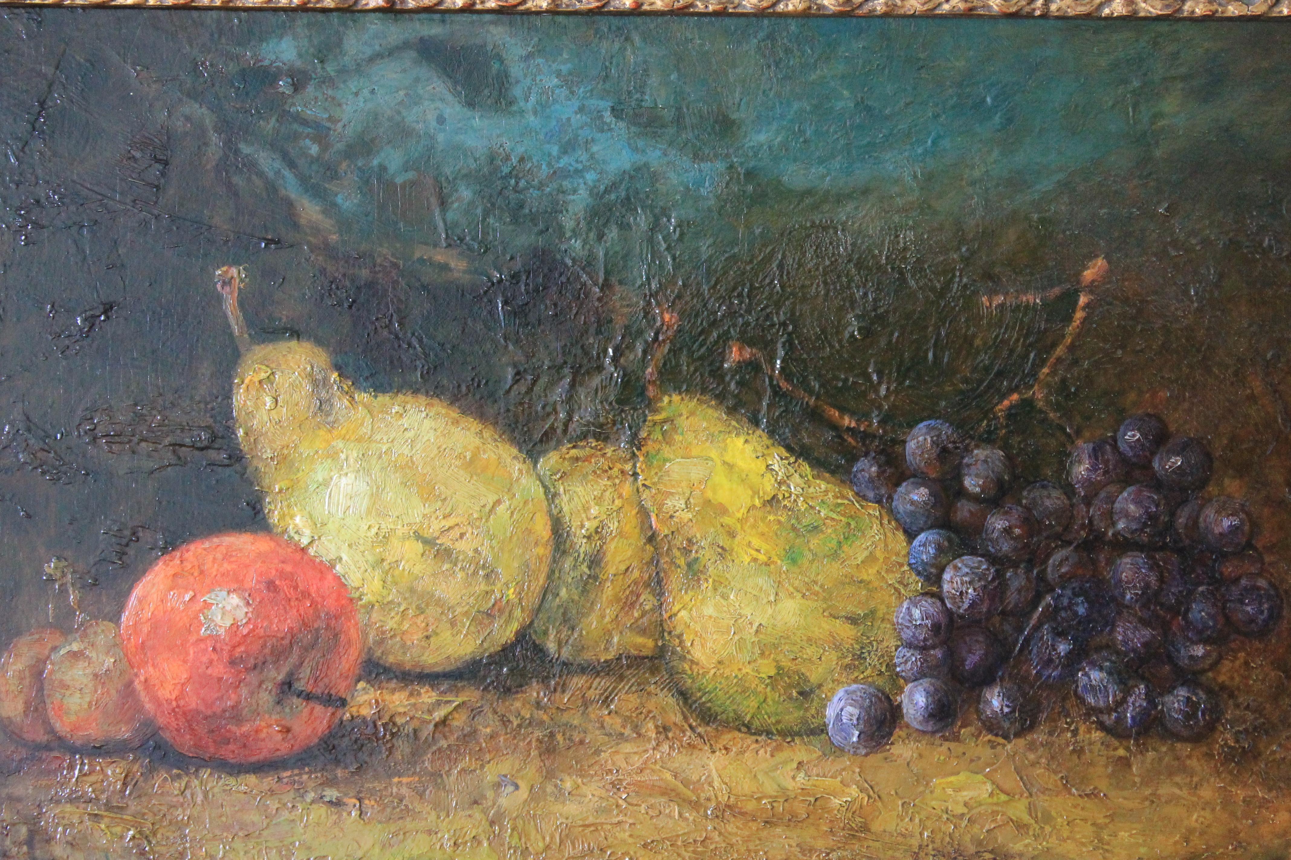 Antique Still Life oil painting of pears and grapes 1