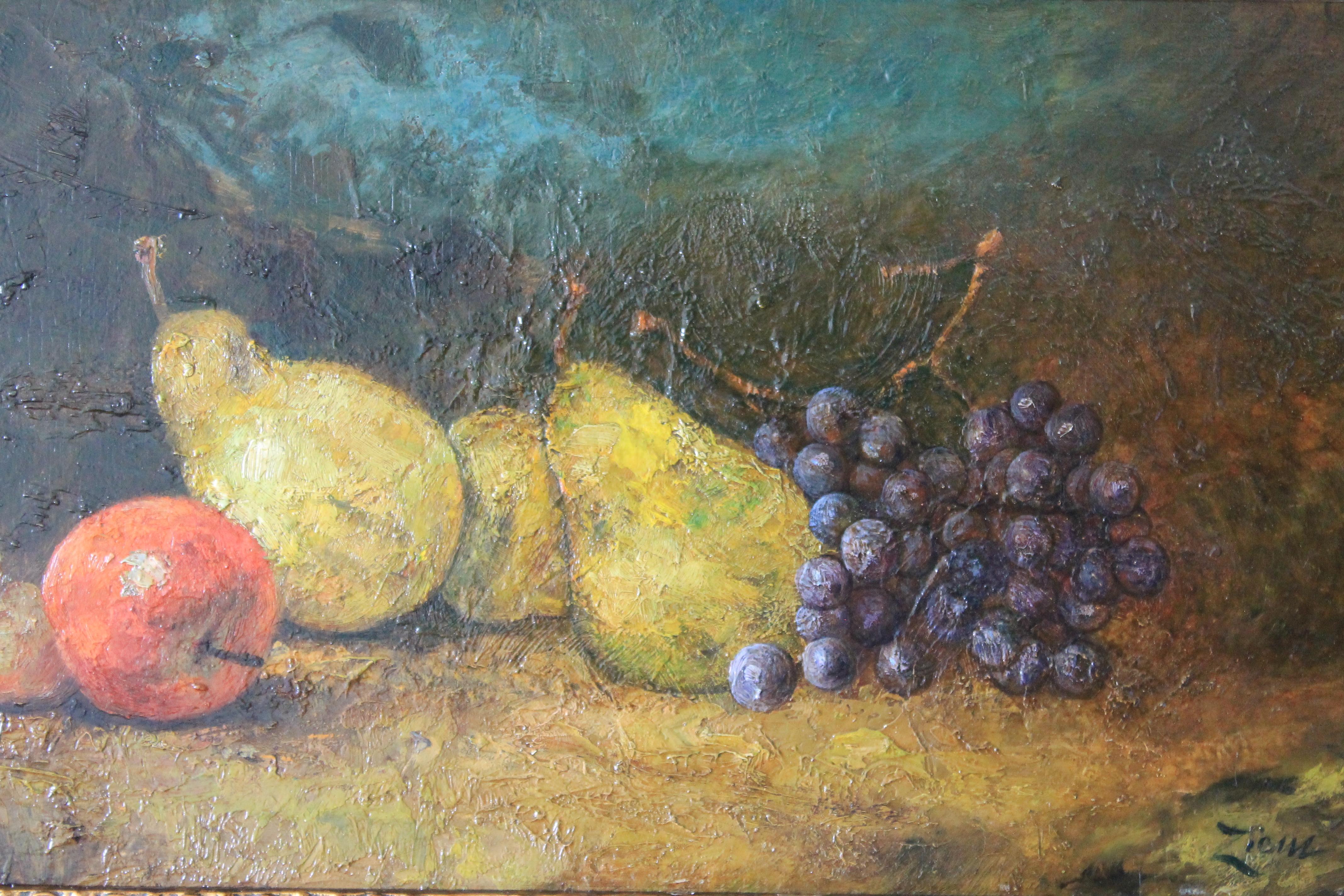 Antique Still Life oil painting of pears and grapes 3