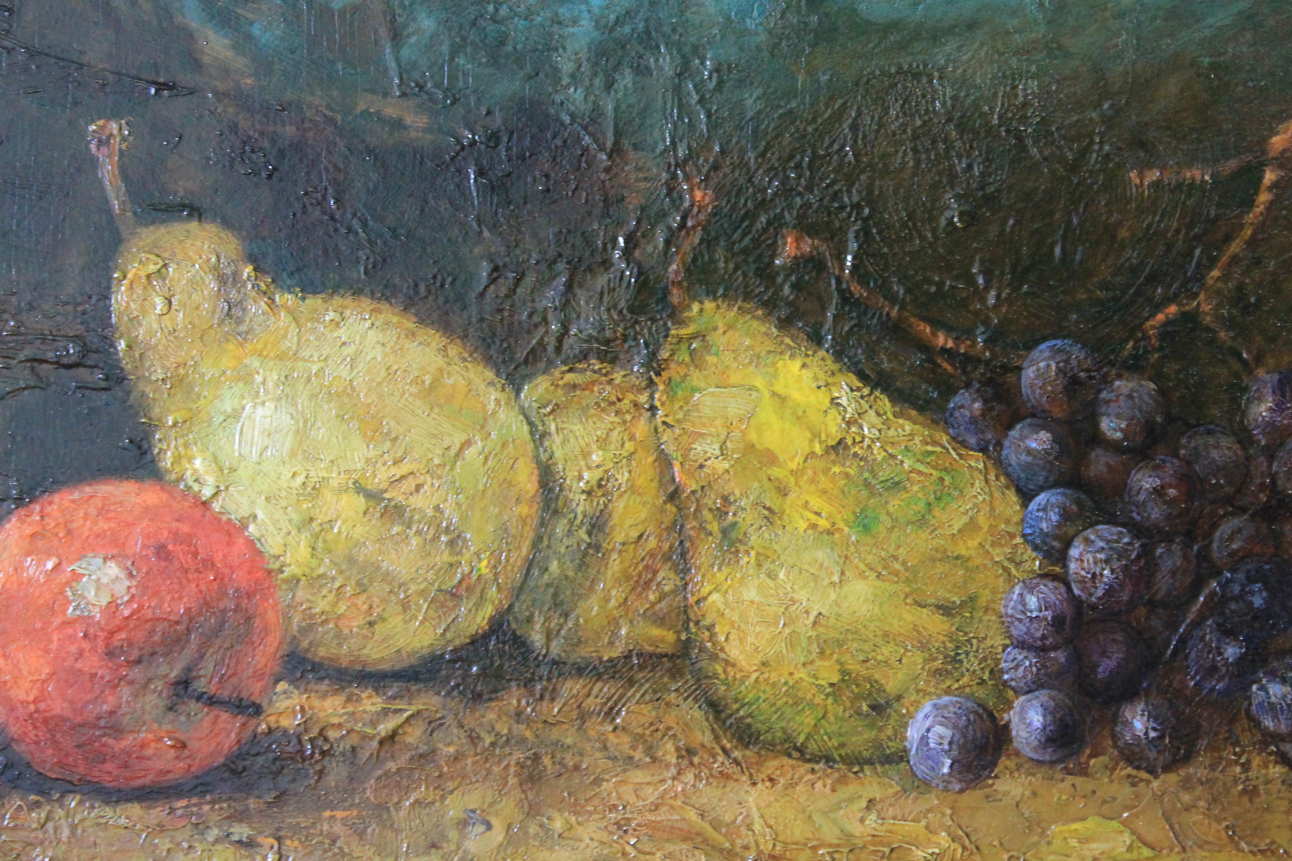 Antique Still Life oil painting of pears and grapes 4