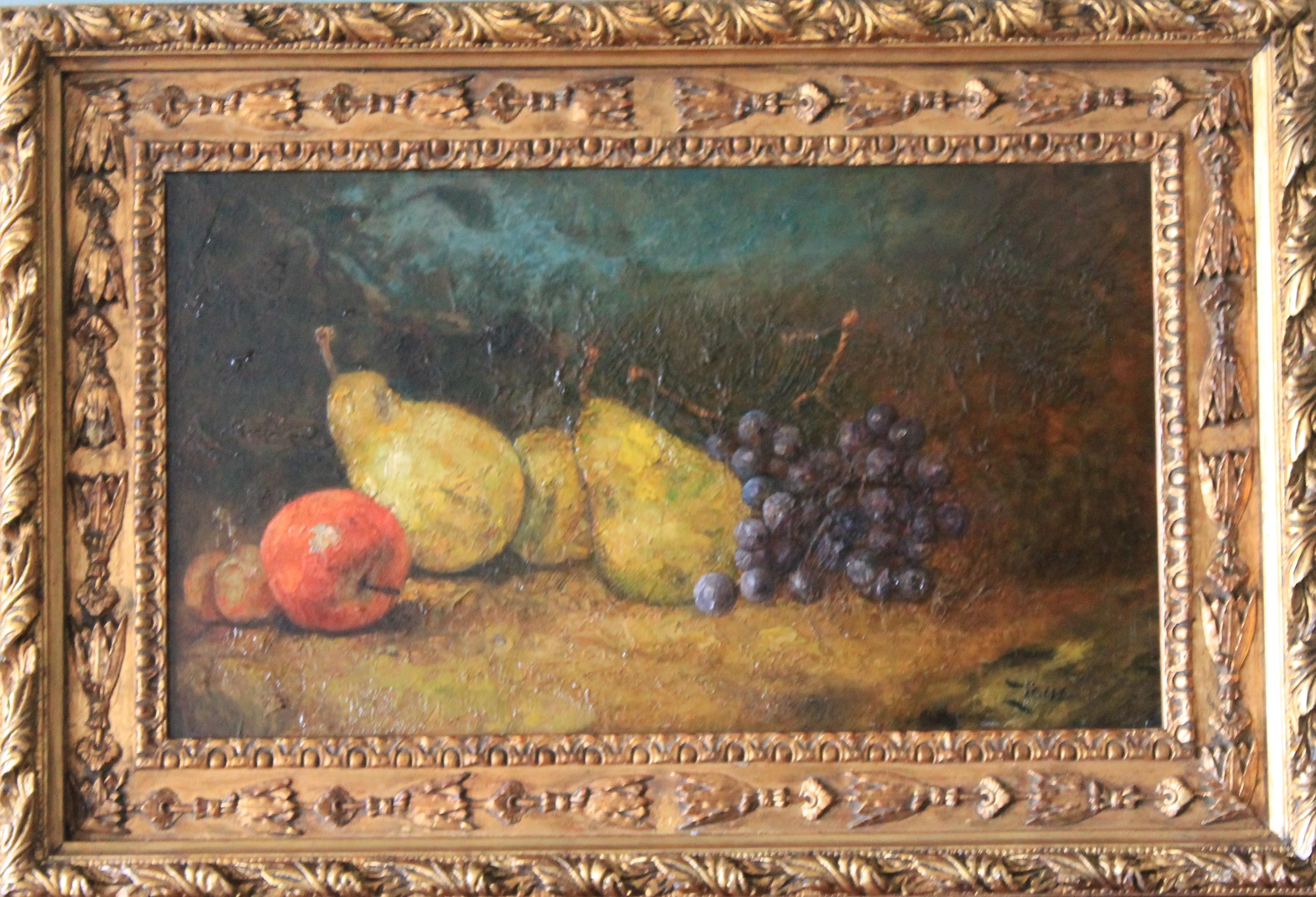 Félix Ziem (follower of) Still-Life Painting - Antique Still Life oil painting of pears and grapes