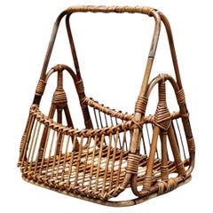 F.lli Castano Rattan and Bamboo Magazine Rack, Italy, 1960s