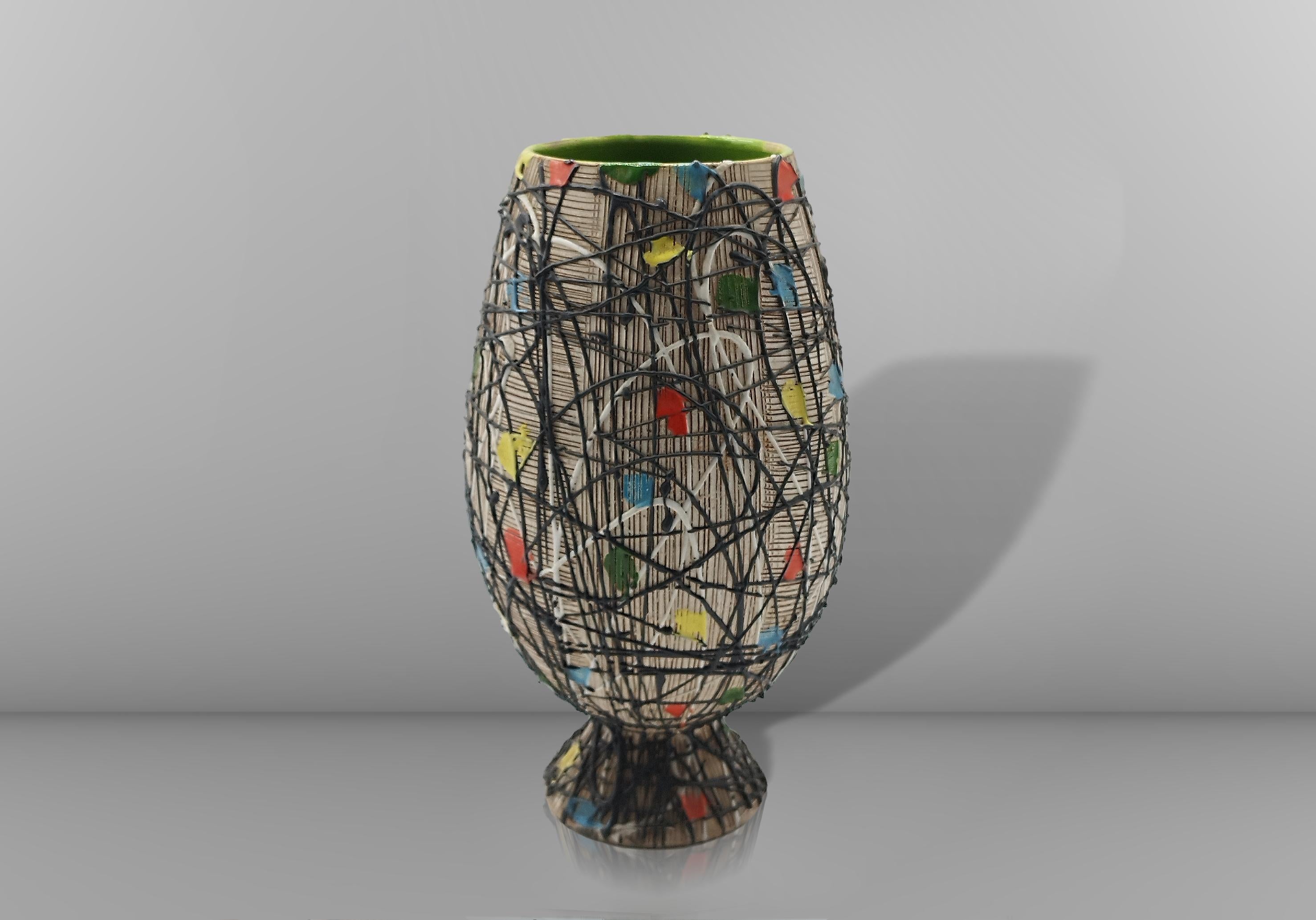 Mid-Century moderno Vaso in terracotta dipinto a mano F.lli Fanciullacci, Italia 1960 in vendita
