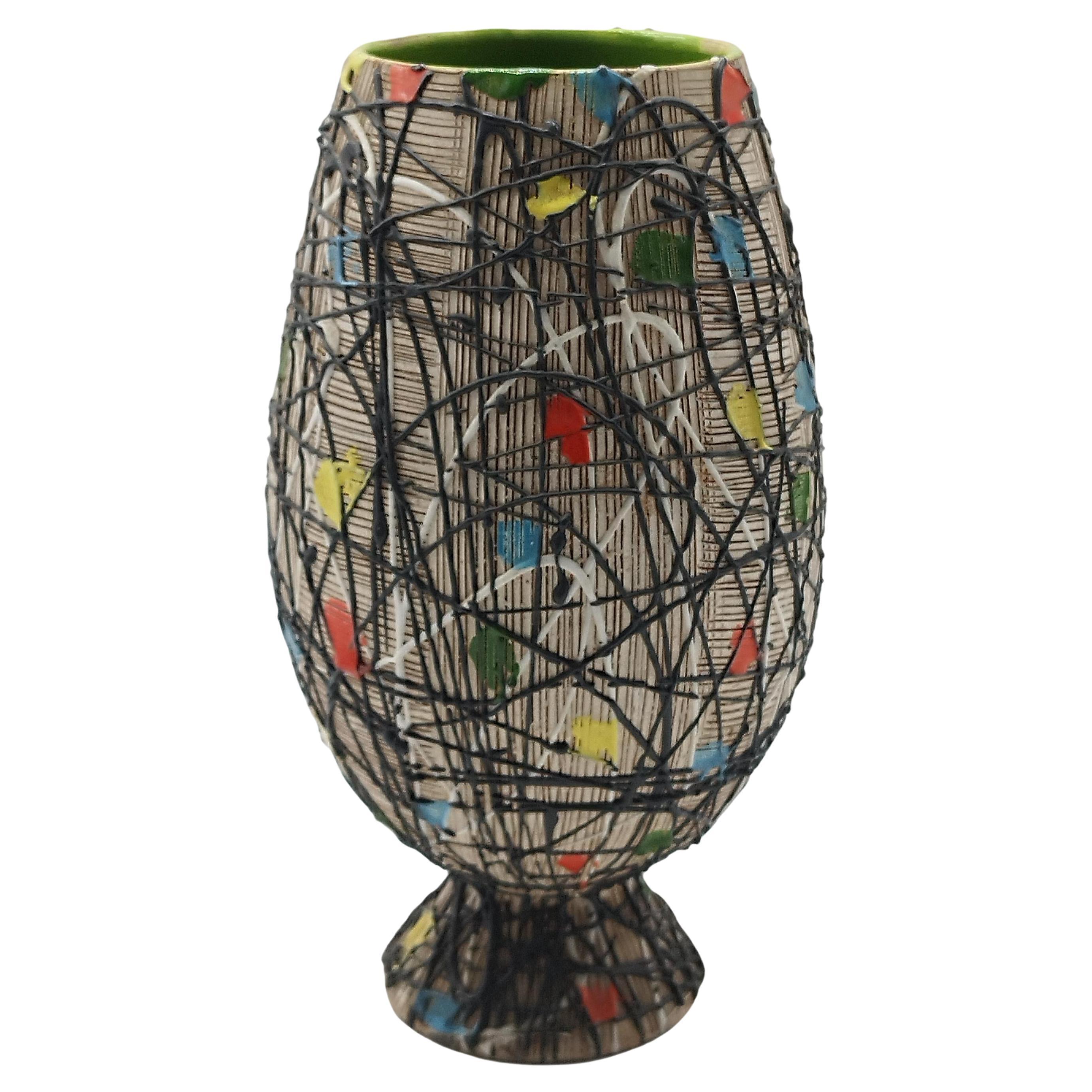F.lli Fanciullacci Hand Painted Terracotta Vase, Italy 1960 For Sale