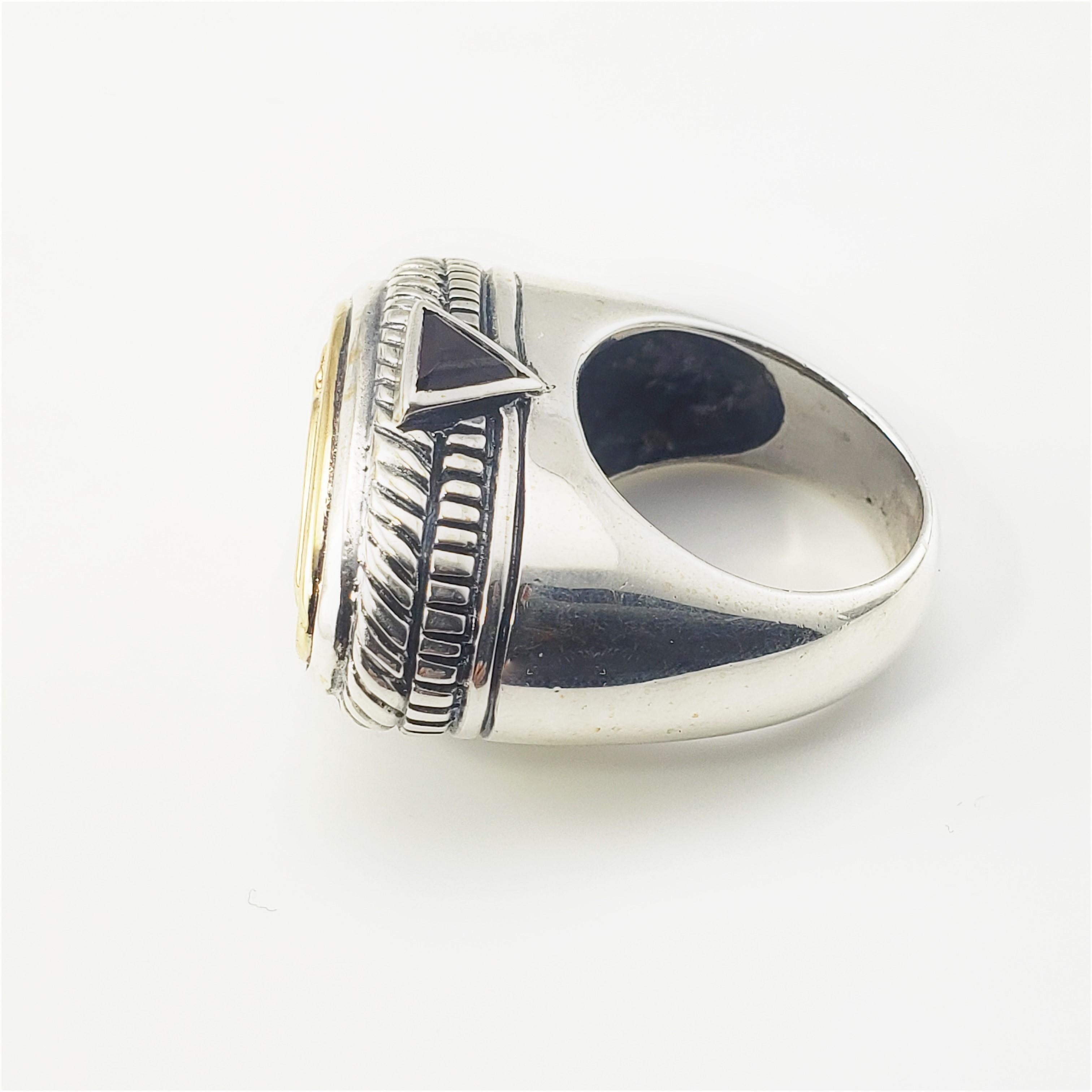 Flli Menegatti: Pegasus-Ring, Sterlingsilber 18K Gelbgold und Granat (Trapezschliff)