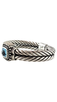 Flli Menegatti Sterling Silver Blue Topaz Double Twisted Cable Bangle #17477