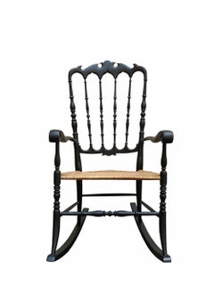 Fauteuil à bascule 'Chiavari' de F.lli Podesta en bois et osier, Italie années 1950