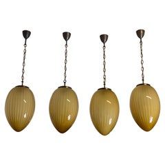 F.lli Toso Murano Mid Century Italian Four Amber Glass Lantern Chandelier