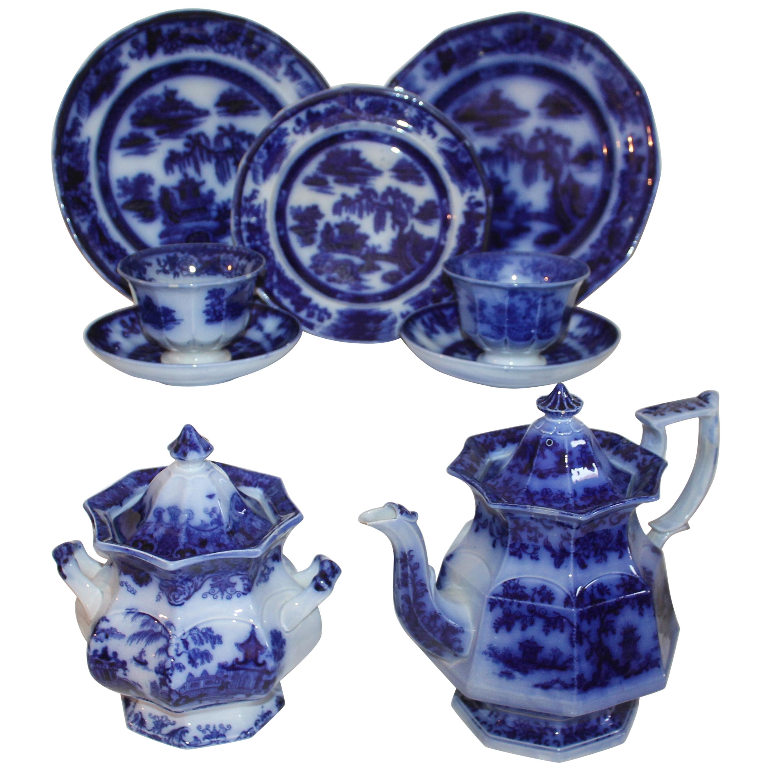 Flo-Blue Collection of 9 Piece Matching "Formosa" Tea Set For Sale