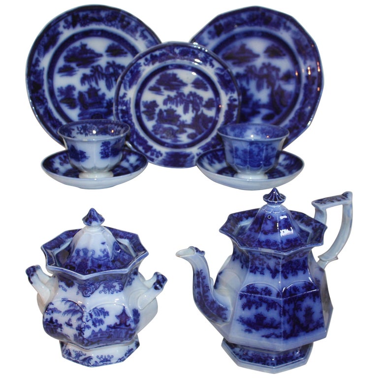 FloBlue Collection of 9 Piece Matching "Formosa" Tea Set For Sale at