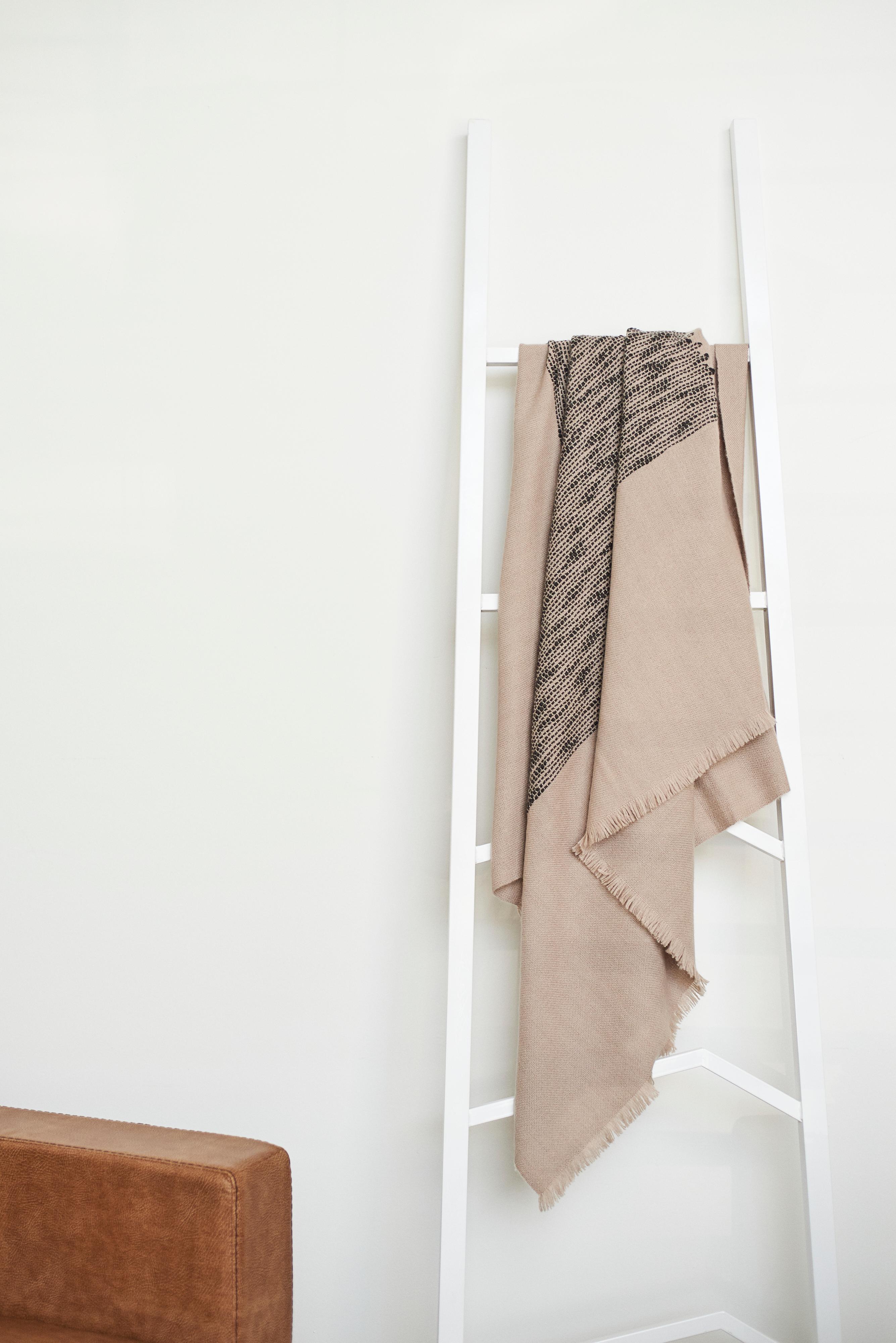 FLO Brown Throw Handwoven In Soft Merino & Minimal Pattern Hand Embroidered   For Sale 6