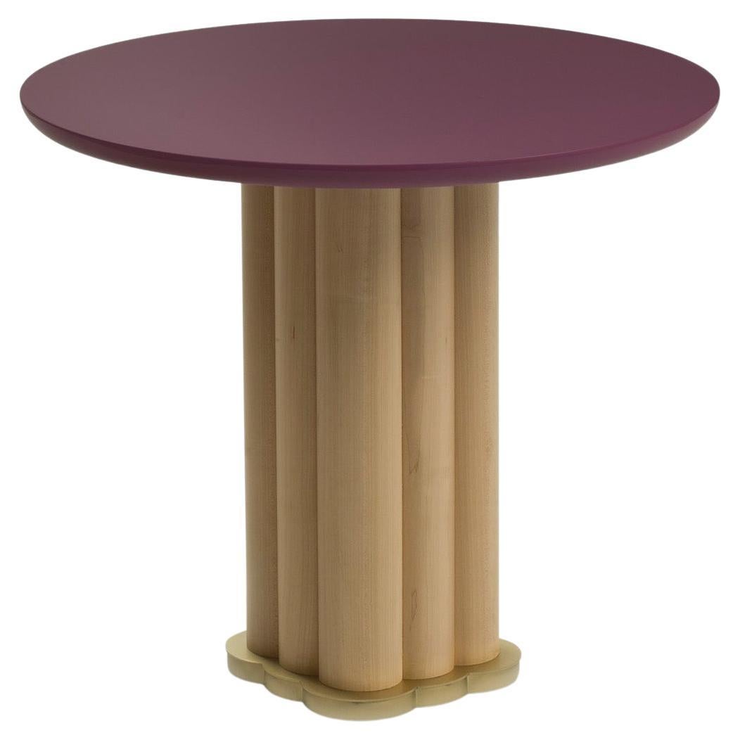 FLO Violet Lacquered Low Table in Solid Maple Wood and Brass by Lorenza Bozzoli For Sale