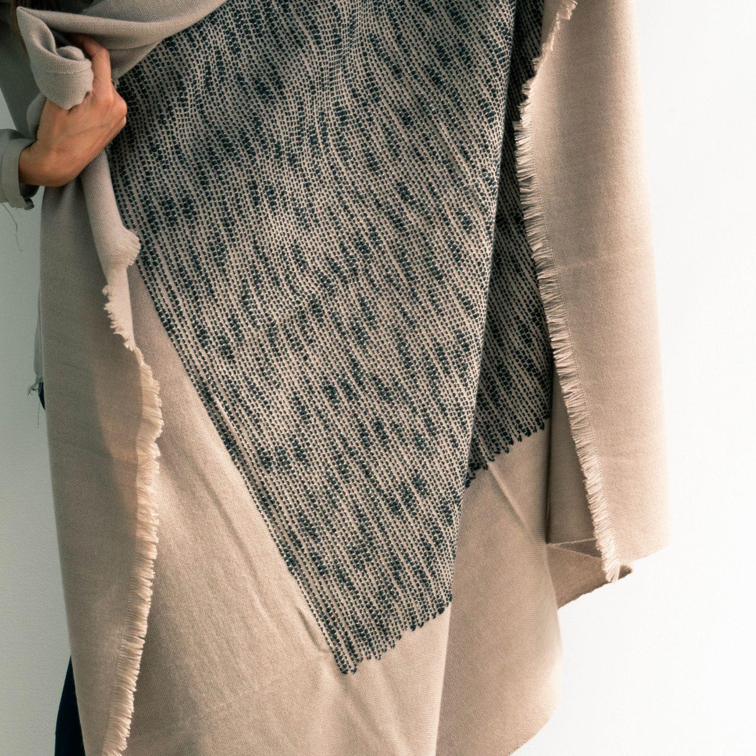 Hand-Woven FLO Brown Throw Handwoven In Soft Merino & Minimal Pattern Hand Embroidered   For Sale