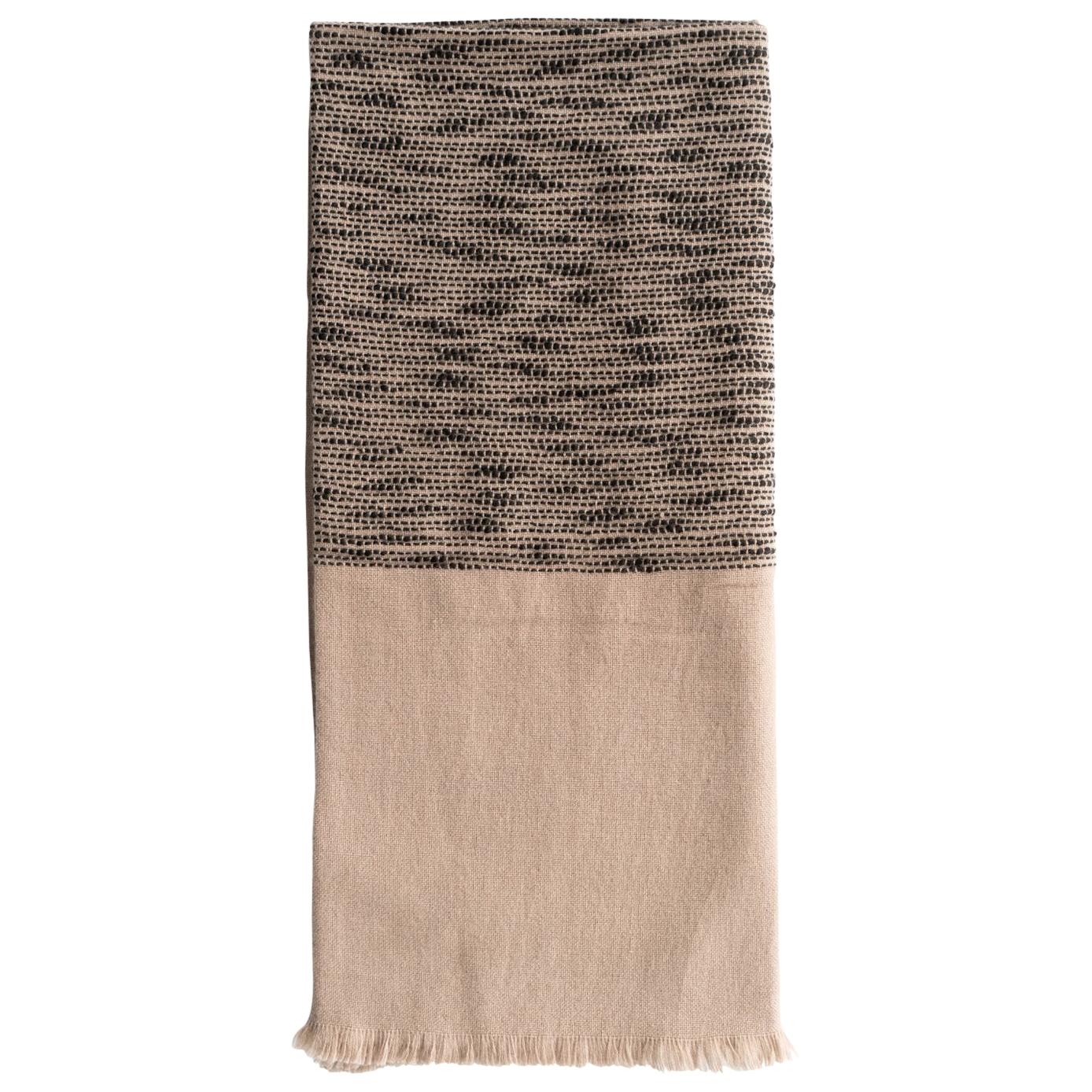 FLO Brown Throw Handwoven In Soft Merino & Minimal Pattern Hand Embroidered   For Sale