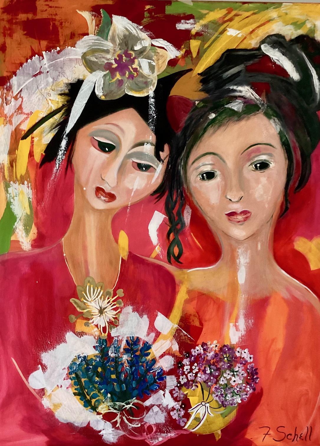 Forever Friends - Flo Schell, Acryl auf Leinwand, Abstrakte Malerei, Figurenmalerei
