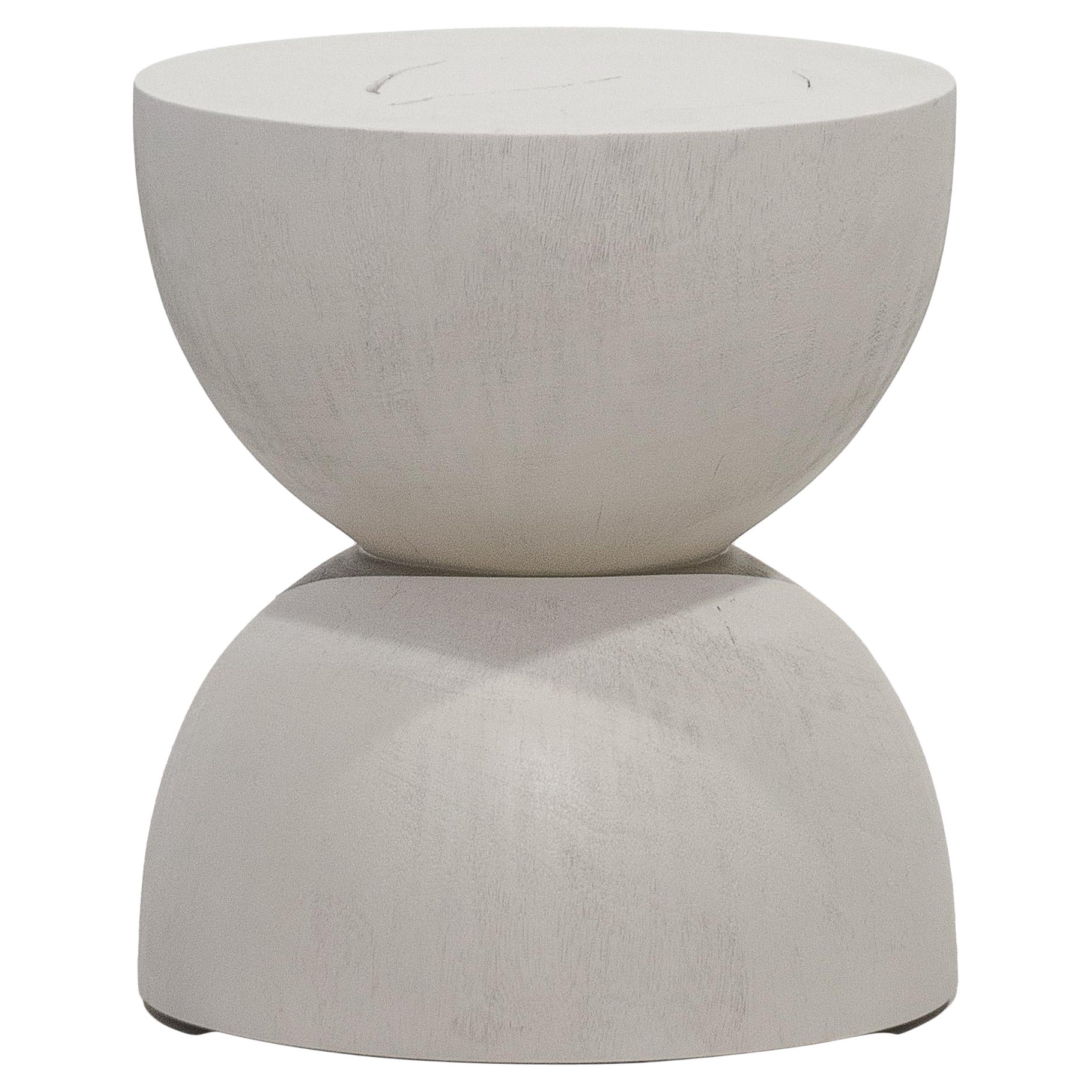 FLO stool, Rough Stone White Monkey Pod finishing