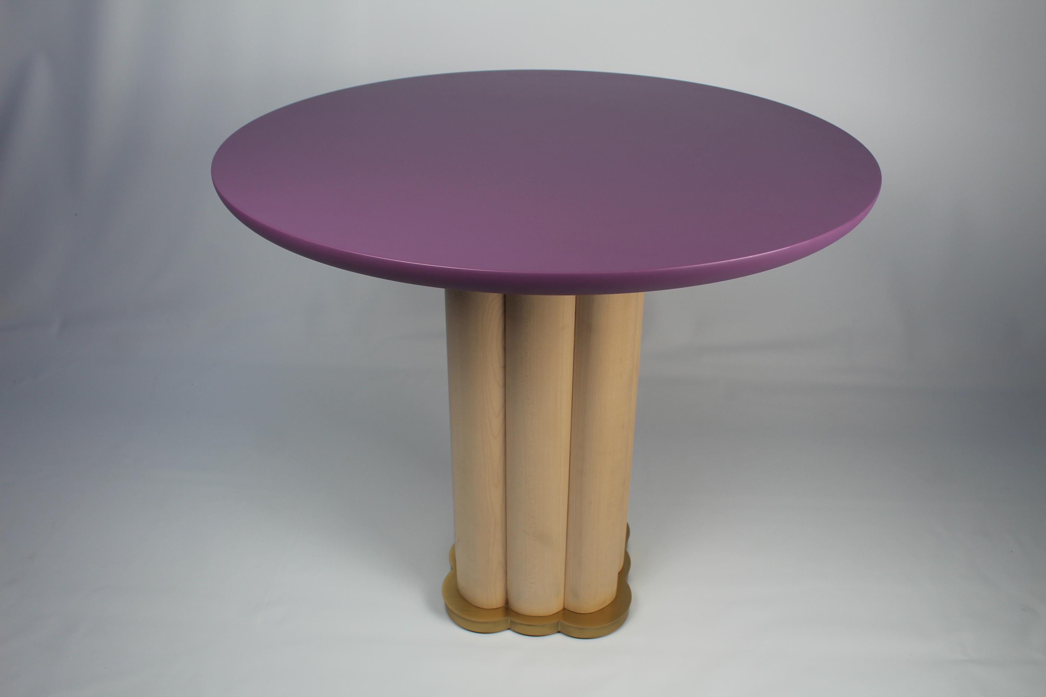 Contemporary FLO Violet Lacquered Low Table in Solid Maple Wood and Brass by Lorenza Bozzoli For Sale