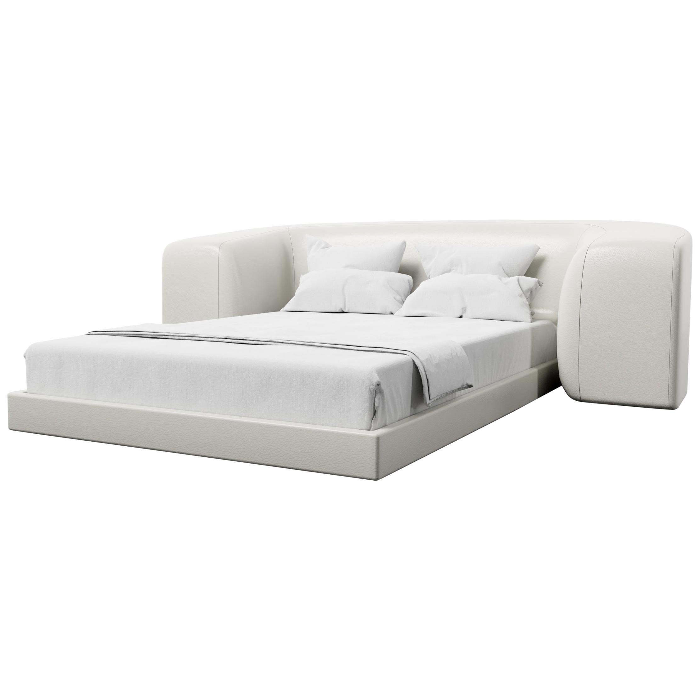 Float Bed Modern Platform In Faux, White Leather Platform King Bed