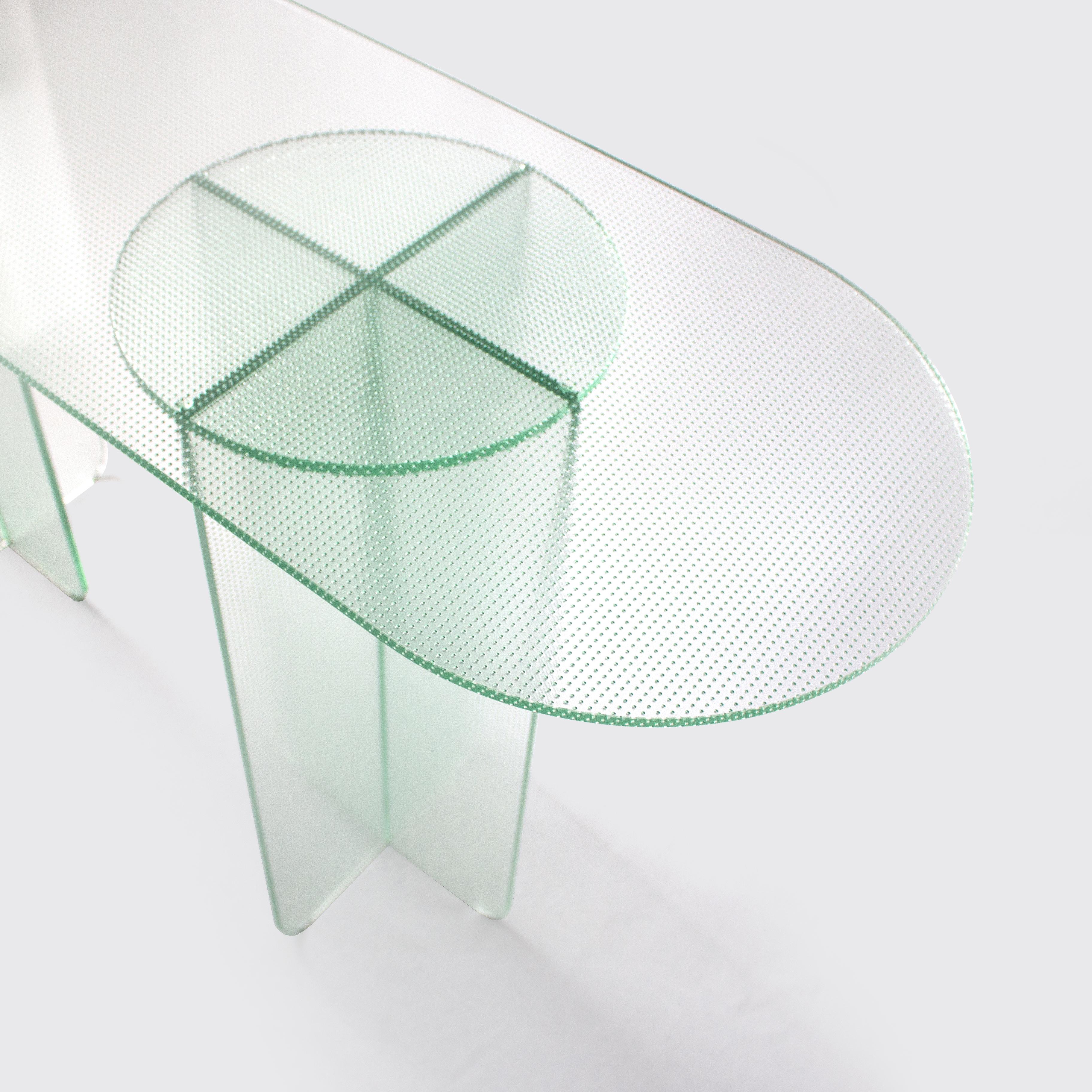 Modern Float Console Table in Toughened Textured Glass by Dean Norton For Sale