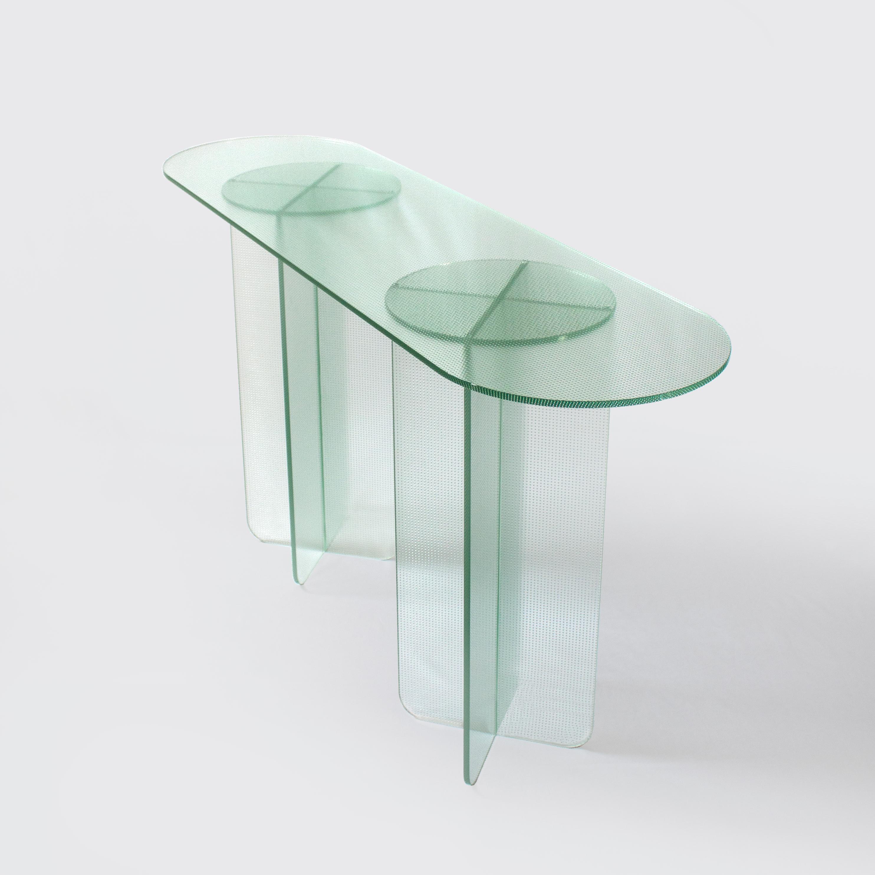 Australian Float Console Table in Toughened Textured Glass by Dean Norton For Sale