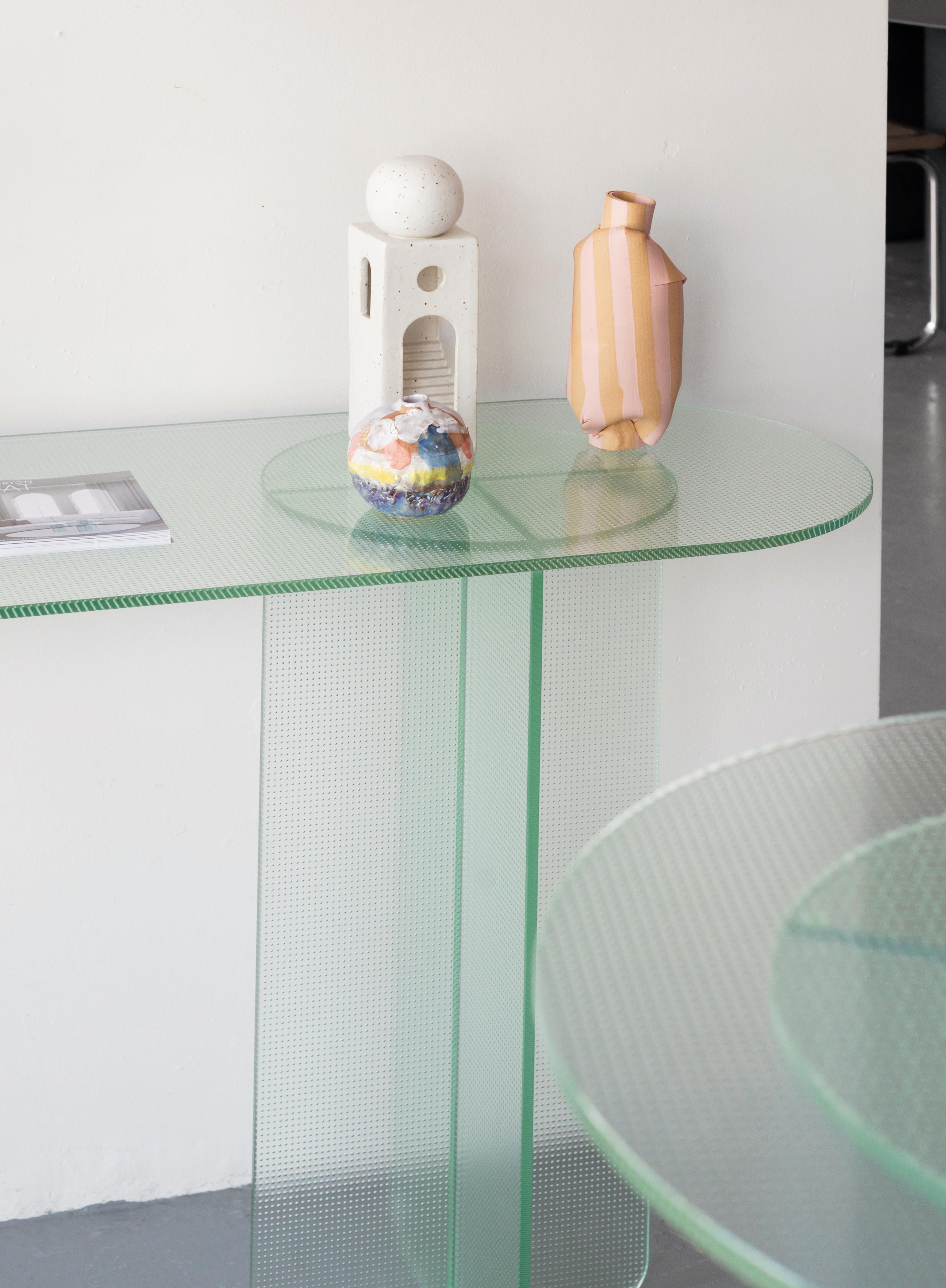 Contemporary Float Console Table in Toughened Textured Glass by Dean Norton For Sale