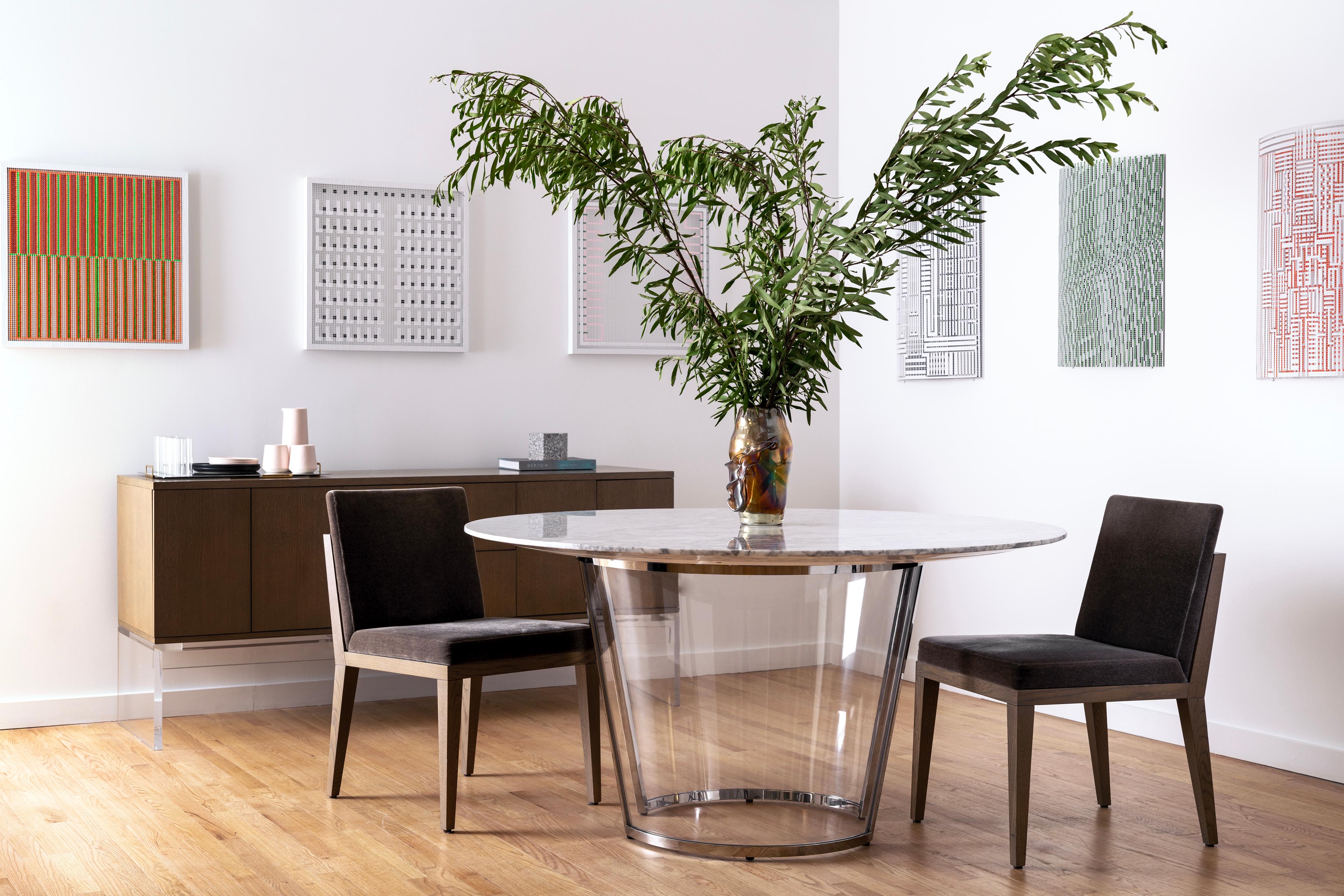 Metalwork Float Dining Table, an Acrylic and Metal base with a Stone or Wood Top 72