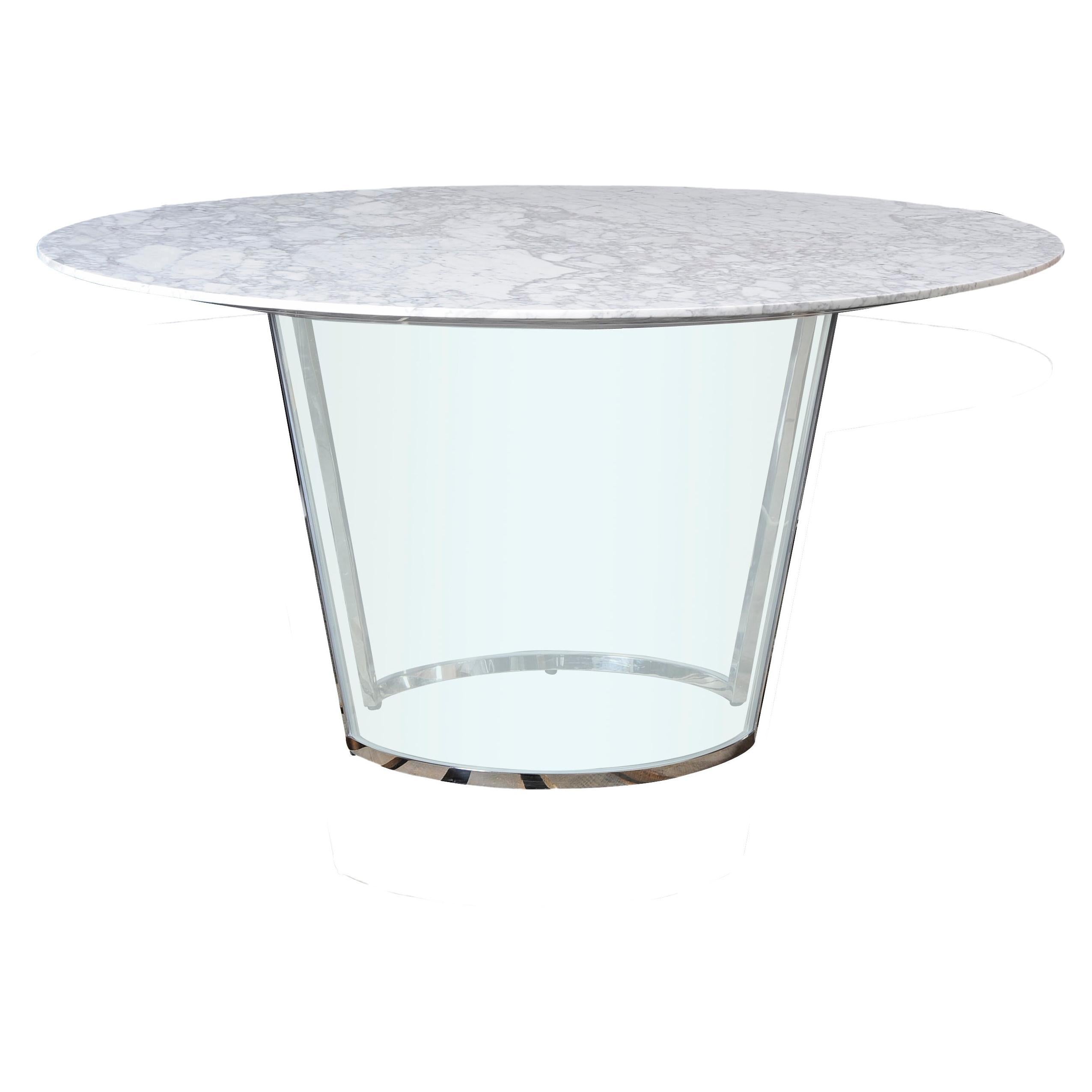 Float Dining Table, an Acrylic and Metal base with a Stone or Wood Top For Sale